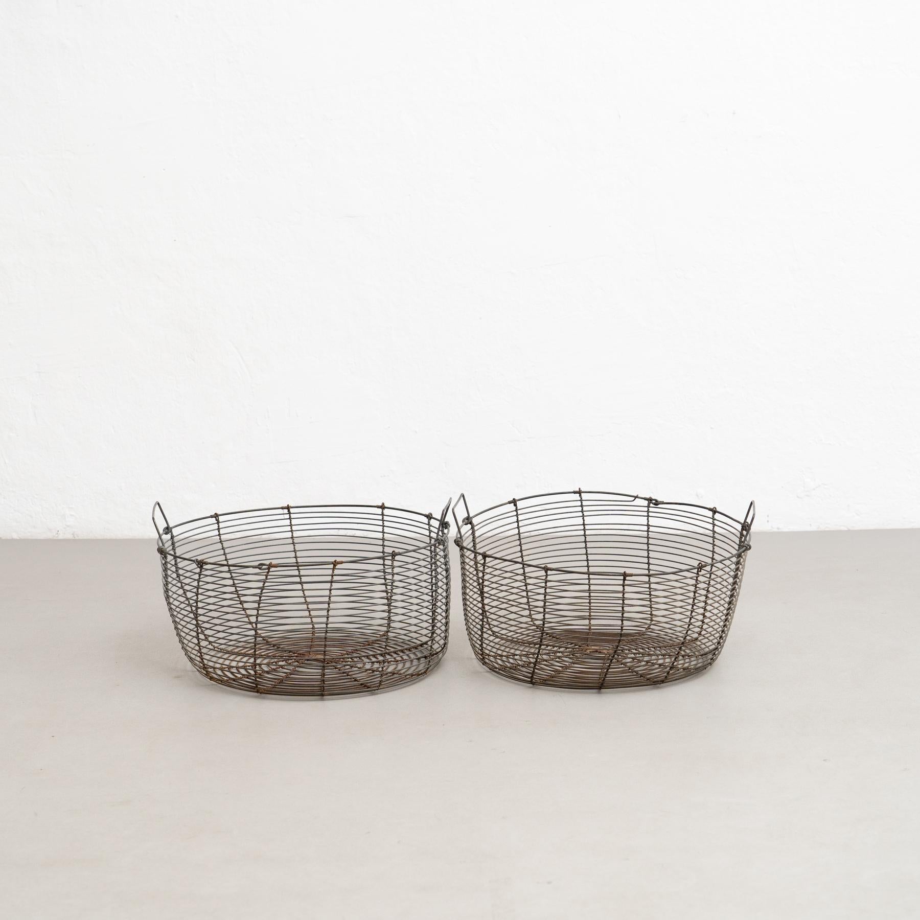 French Pair of Rustic Metal Basket, circa 1940 For Sale