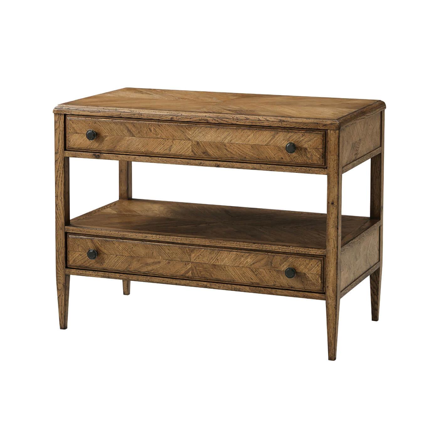Vietnamese Pair of Rustic Oak Bedside Tables For Sale