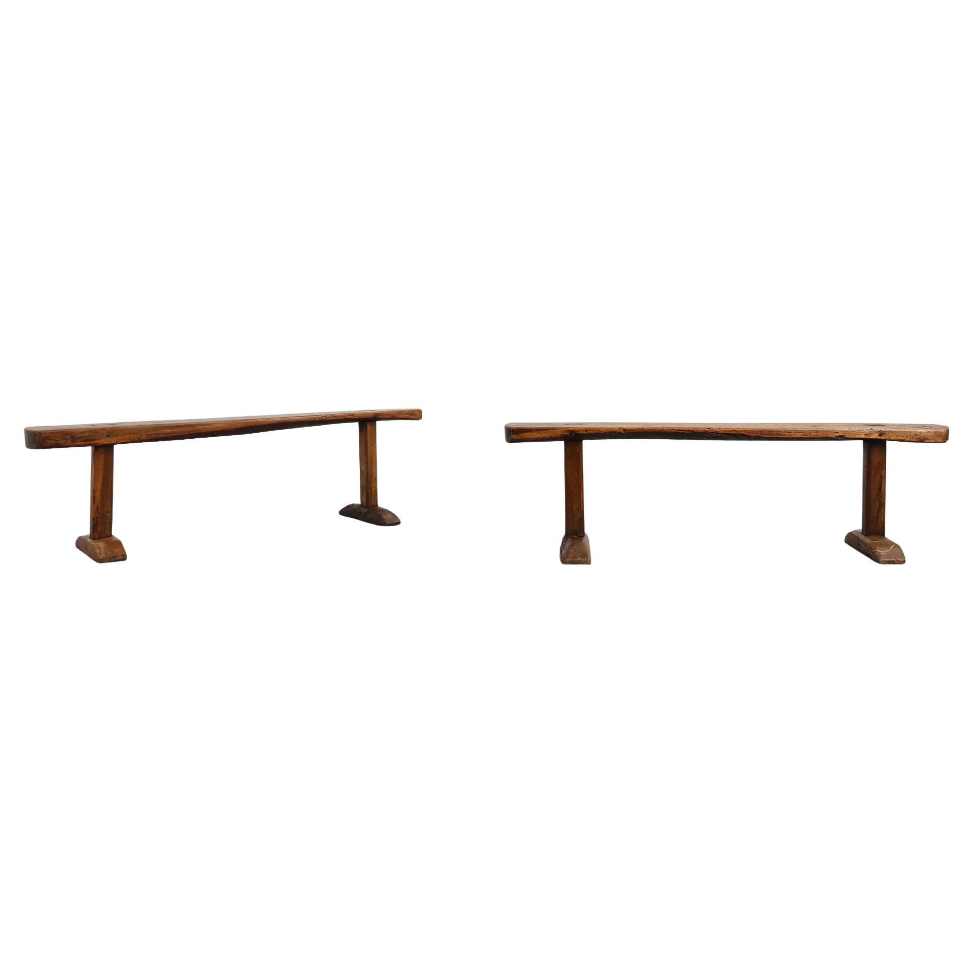 Pair of rustic Oak Benches, France, 1850 For Sale