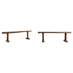 Pair of rustic Oak Benches, France, 1850