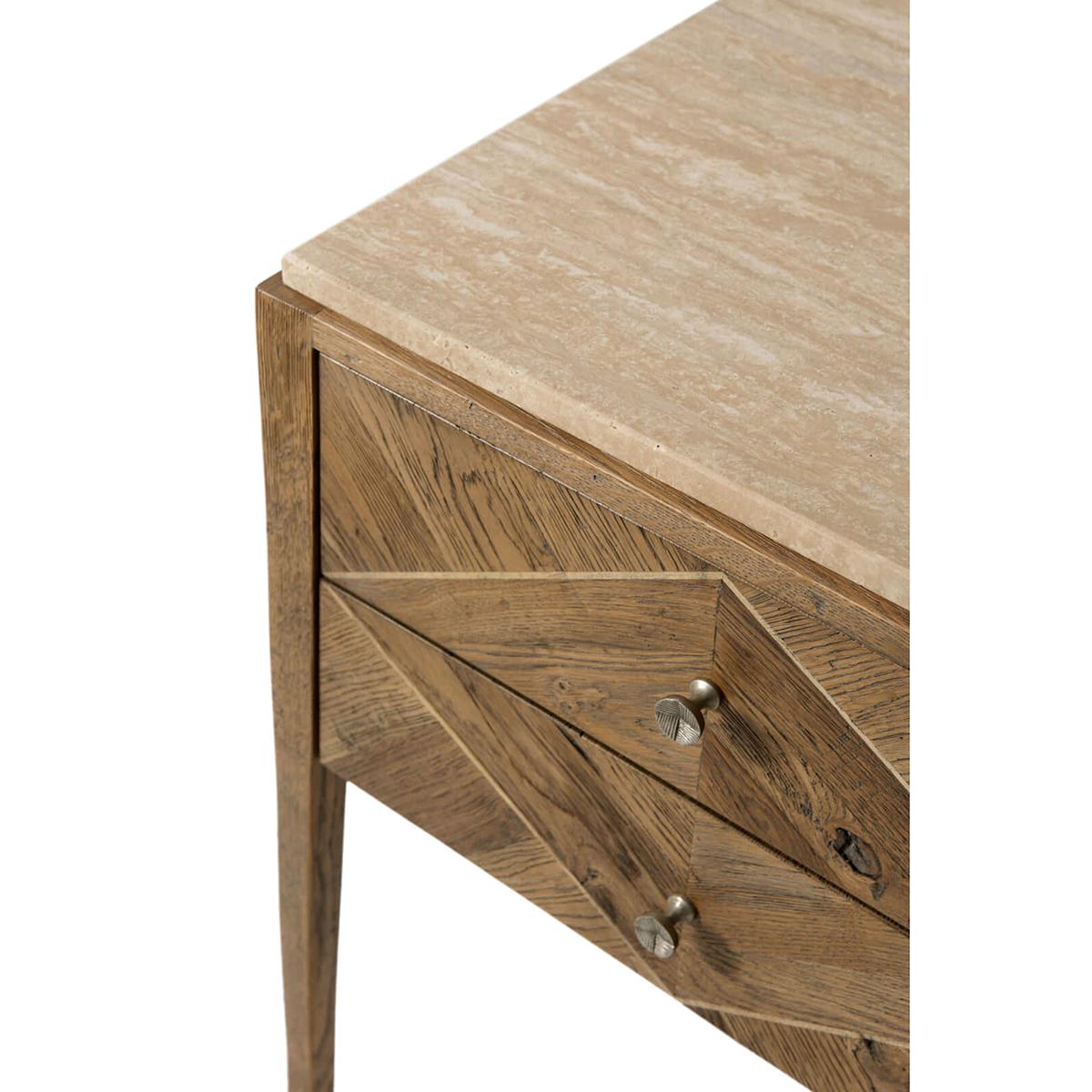 Vietnamese Pair of Rustic Oak Parquetry Bedside Tables For Sale