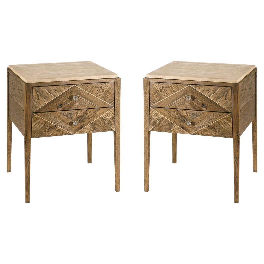 Pair of Rustic Oak Parquetry Bedside Tables For Sale