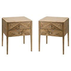 Pair of Rustic Oak Parquetry Bedside Tables