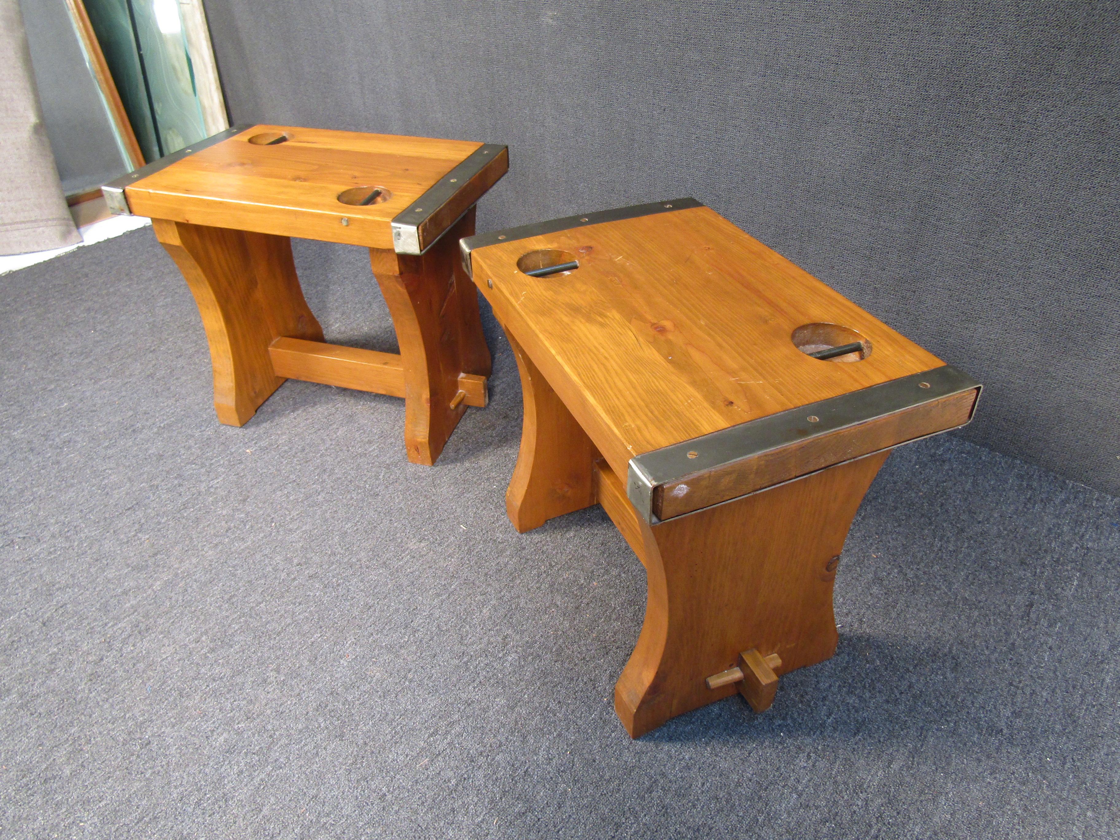 Mid-Century Modern Pair of Rustic Oak Tables For Sale