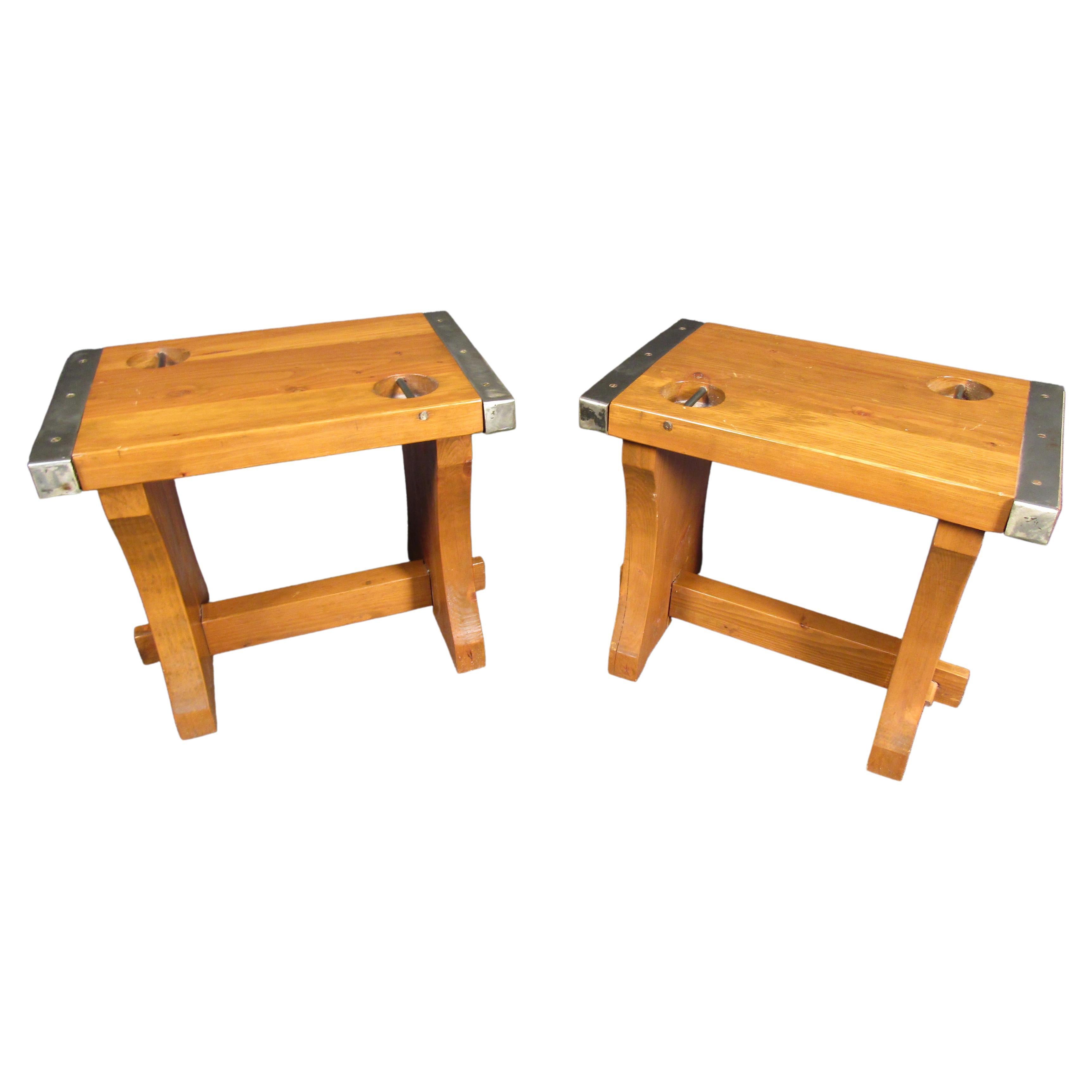 Pair of Rustic Oak Tables For Sale