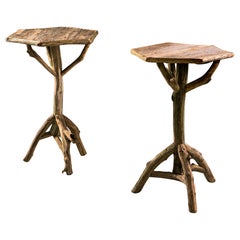 Pair of Rustic Oak Tripod Tables