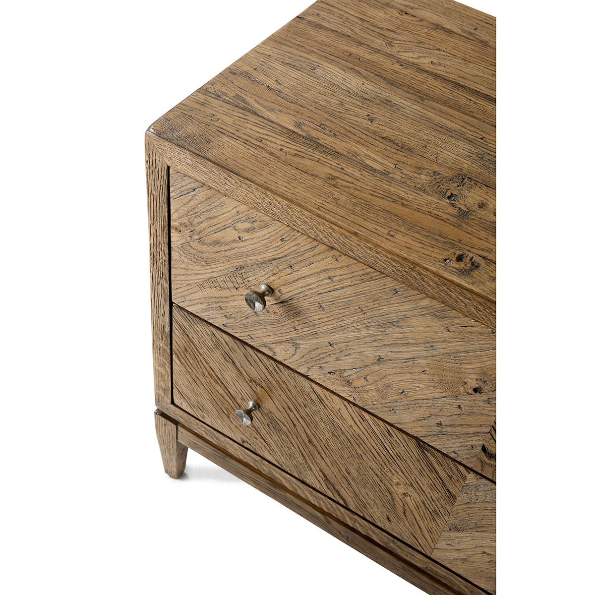 Contemporary Pair of Rustic Oak Two Drawer Nightstands