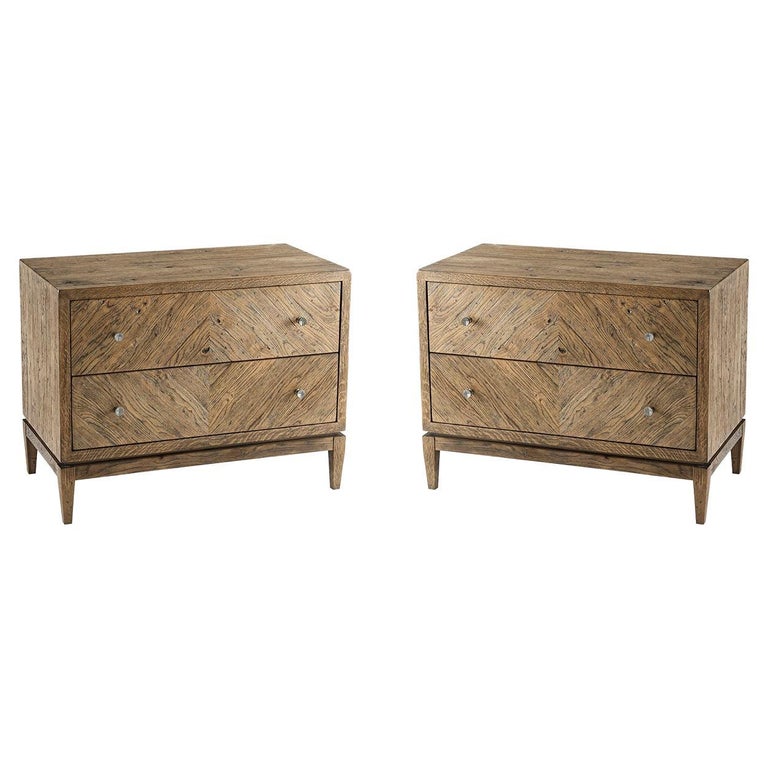 Pair of Rustic Oak Two Drawer Nightstands For Sale at 1stDibs