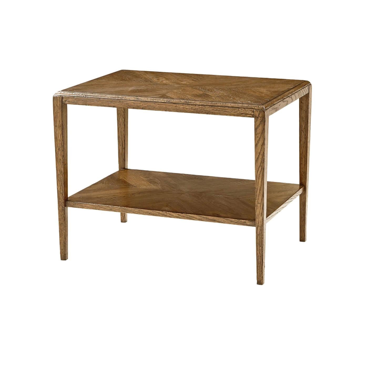 Contemporary Pair of Rustic Oak Two-Tier Side Tables For Sale