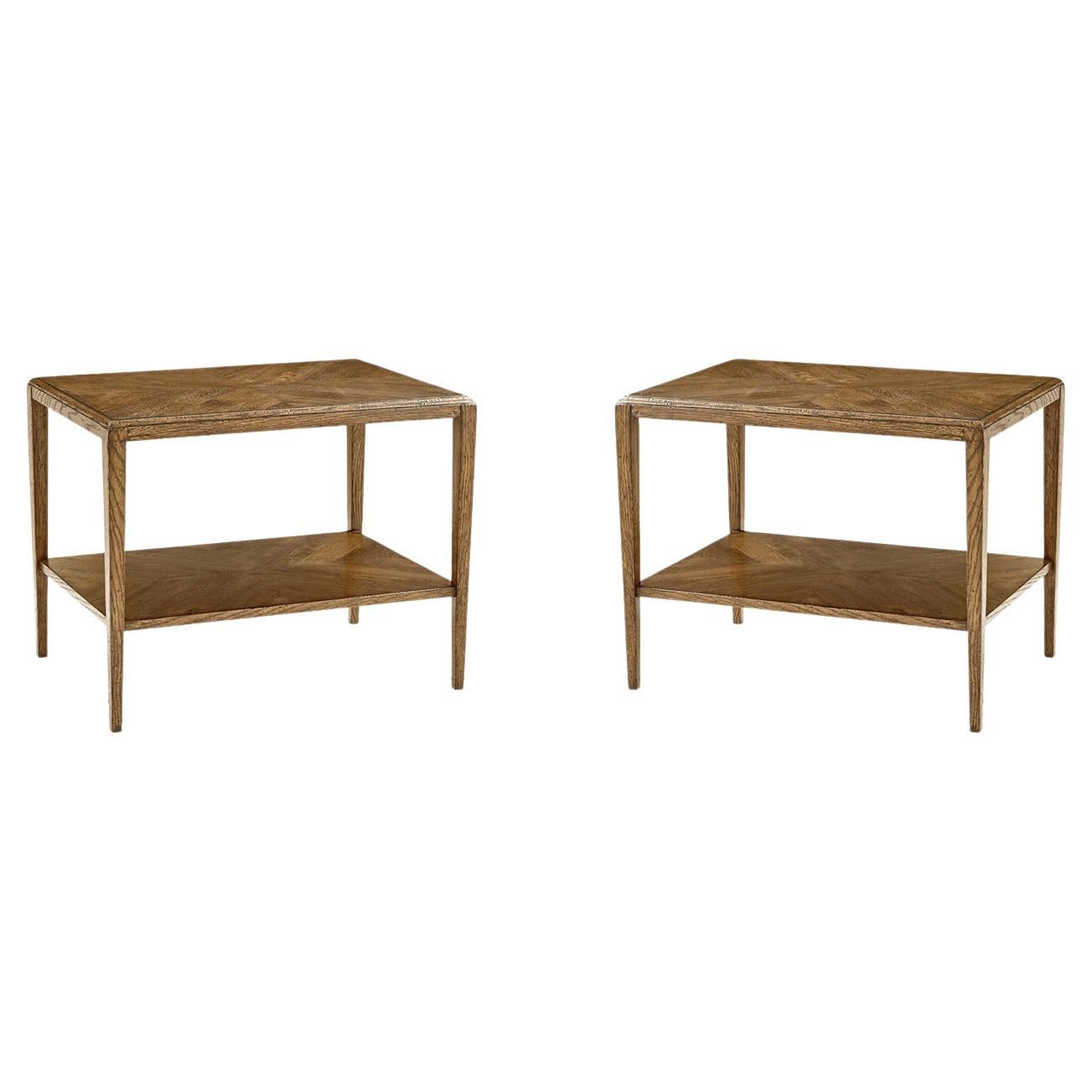 Pair of Rustic Oak Two-Tier Side Tables For Sale