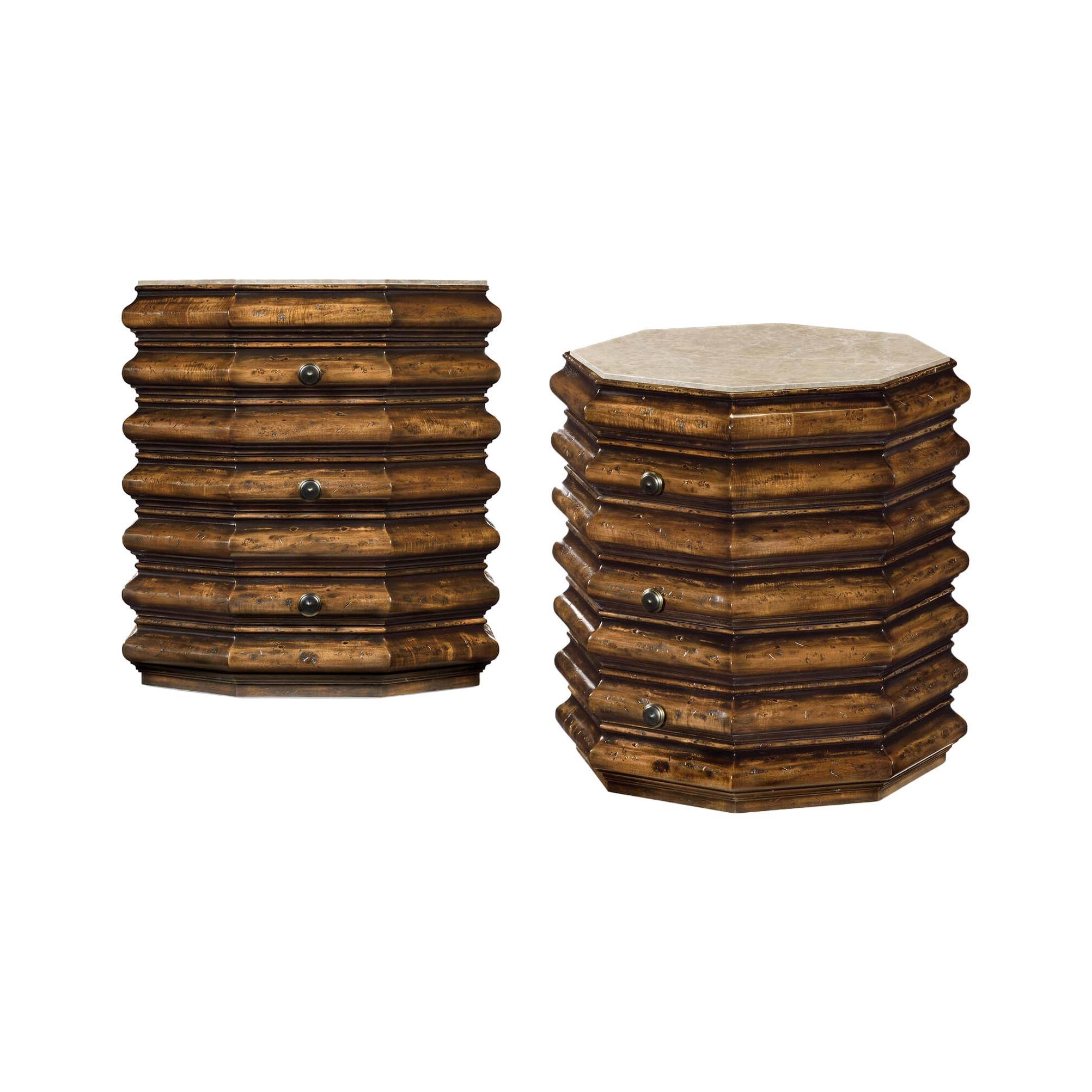 Pair of Rustic Octagonal Walnut Side Tables