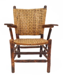 Pair of Old Hickory Woven Pine Armchairs