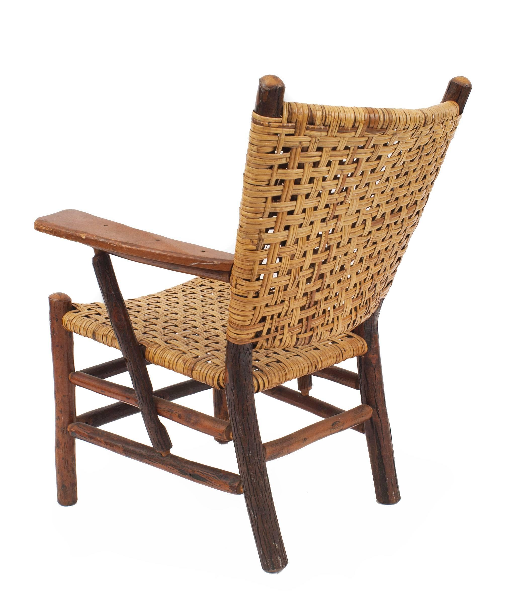 Rustic Pair of Old Hickory Woven Pine Armchairs For Sale