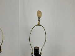 Pair of Rustic Organic Wood Table Lamps with Natural Bamboo Form