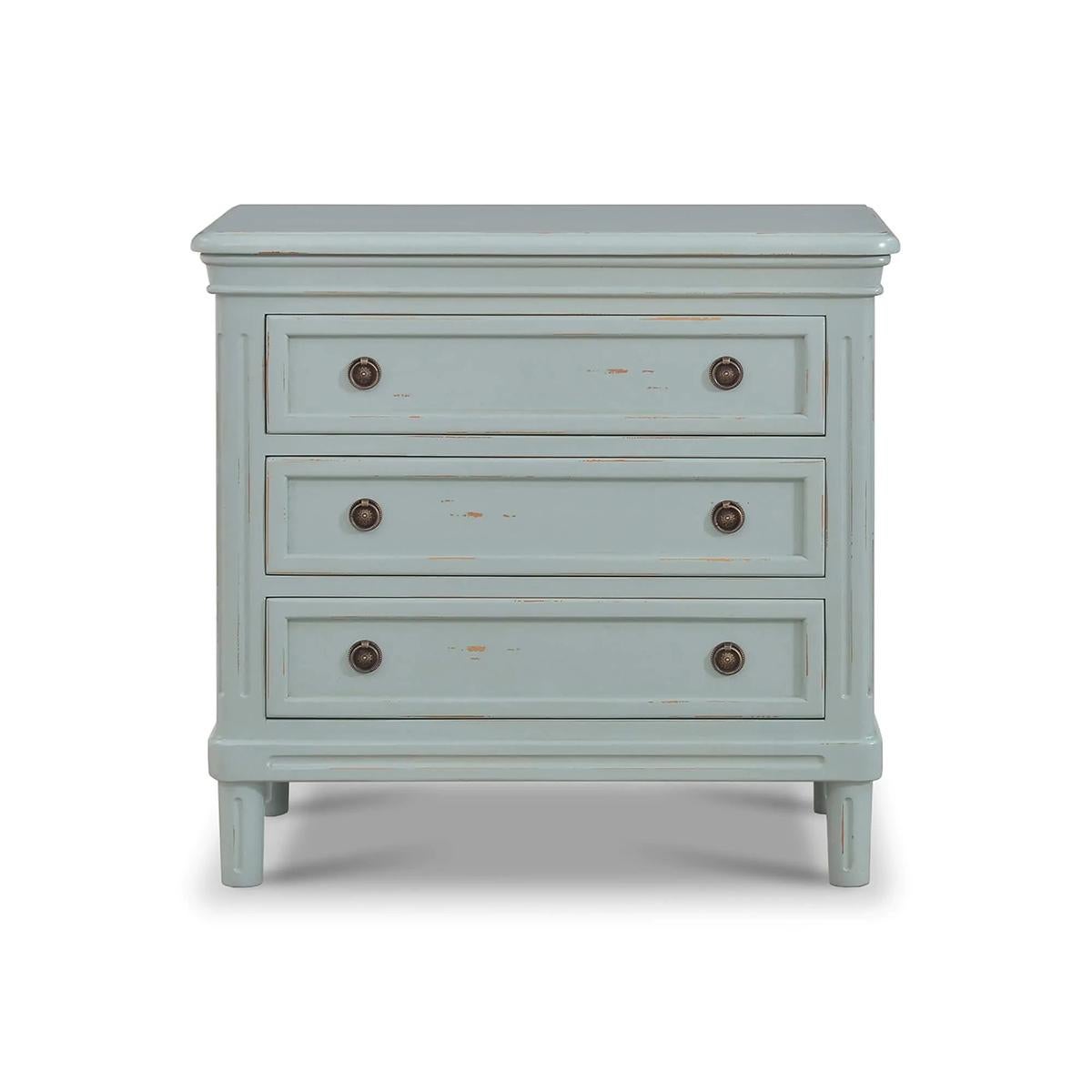 Provincial français Paire de tables de nuit peintes rustiques - Bleu œuf de canard en vente