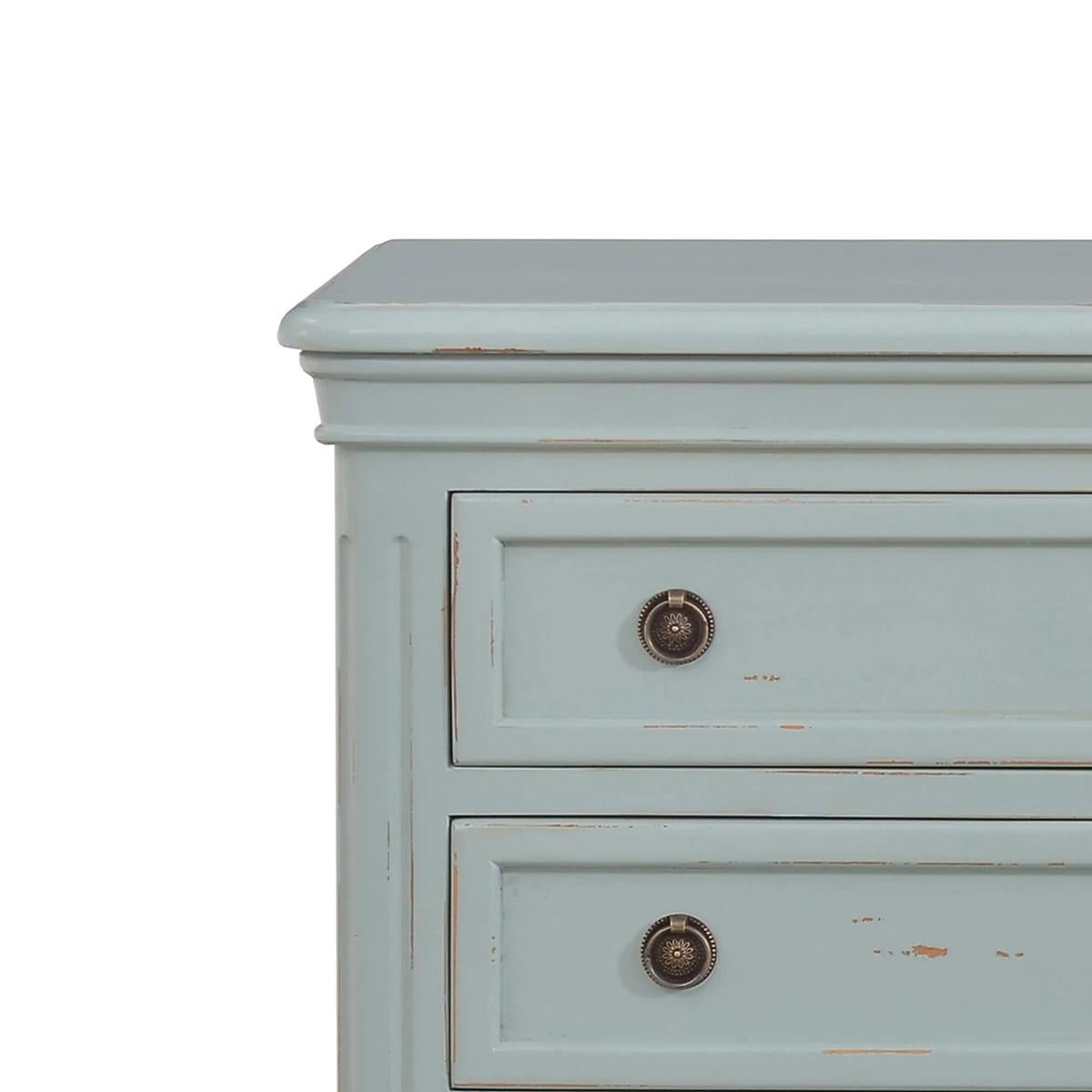 Indonésien Paire de tables de nuit peintes rustiques - Bleu œuf de canard en vente