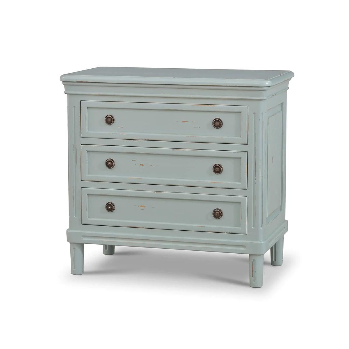 XXIe siècle et contemporain Paire de tables de nuit peintes rustiques - Bleu œuf de canard en vente