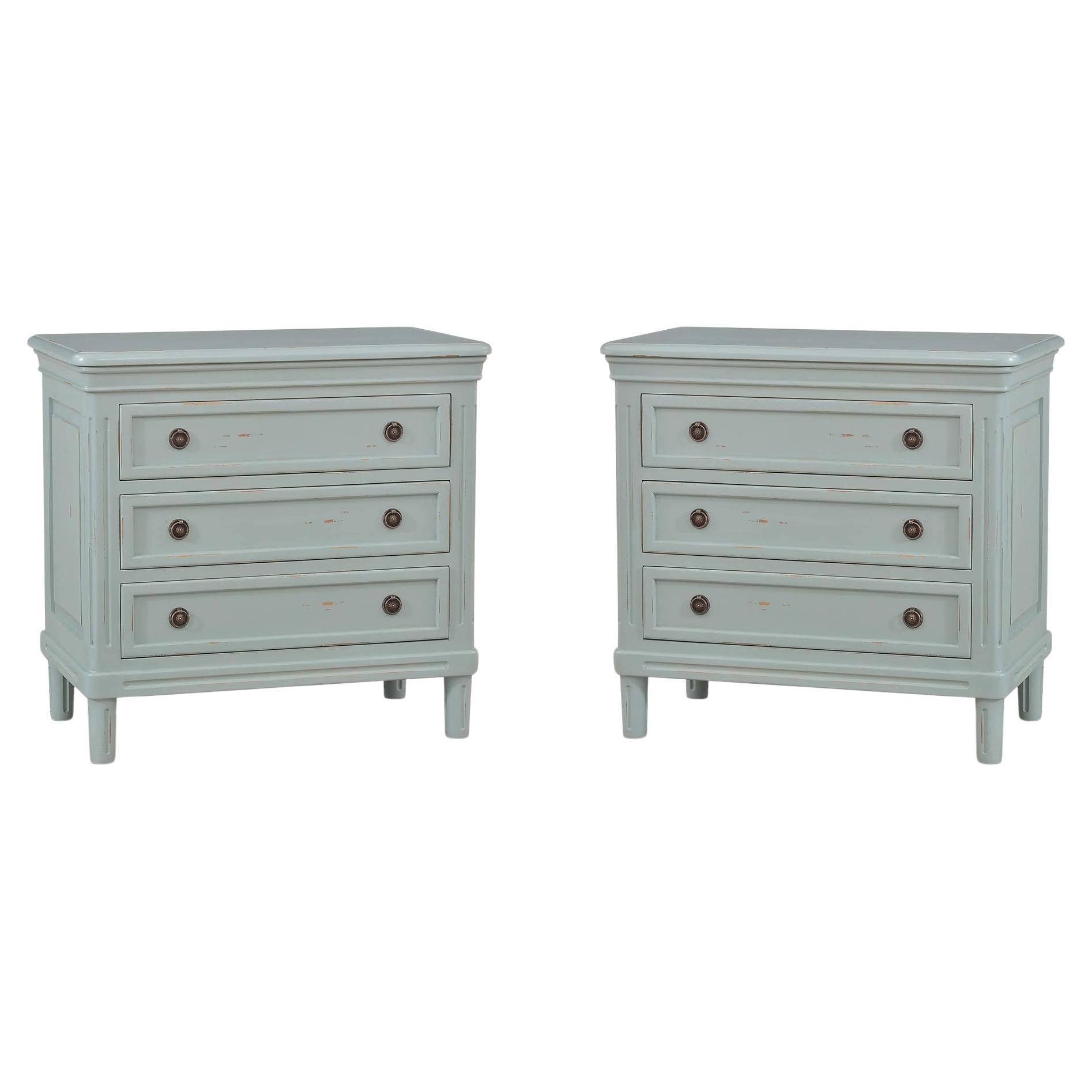 Pair of Rustic Painted Nightstands - Duck Egg Blue