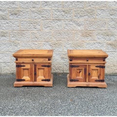 Pair of Rustic Pine Nightstands With Wrought Iron Hardware