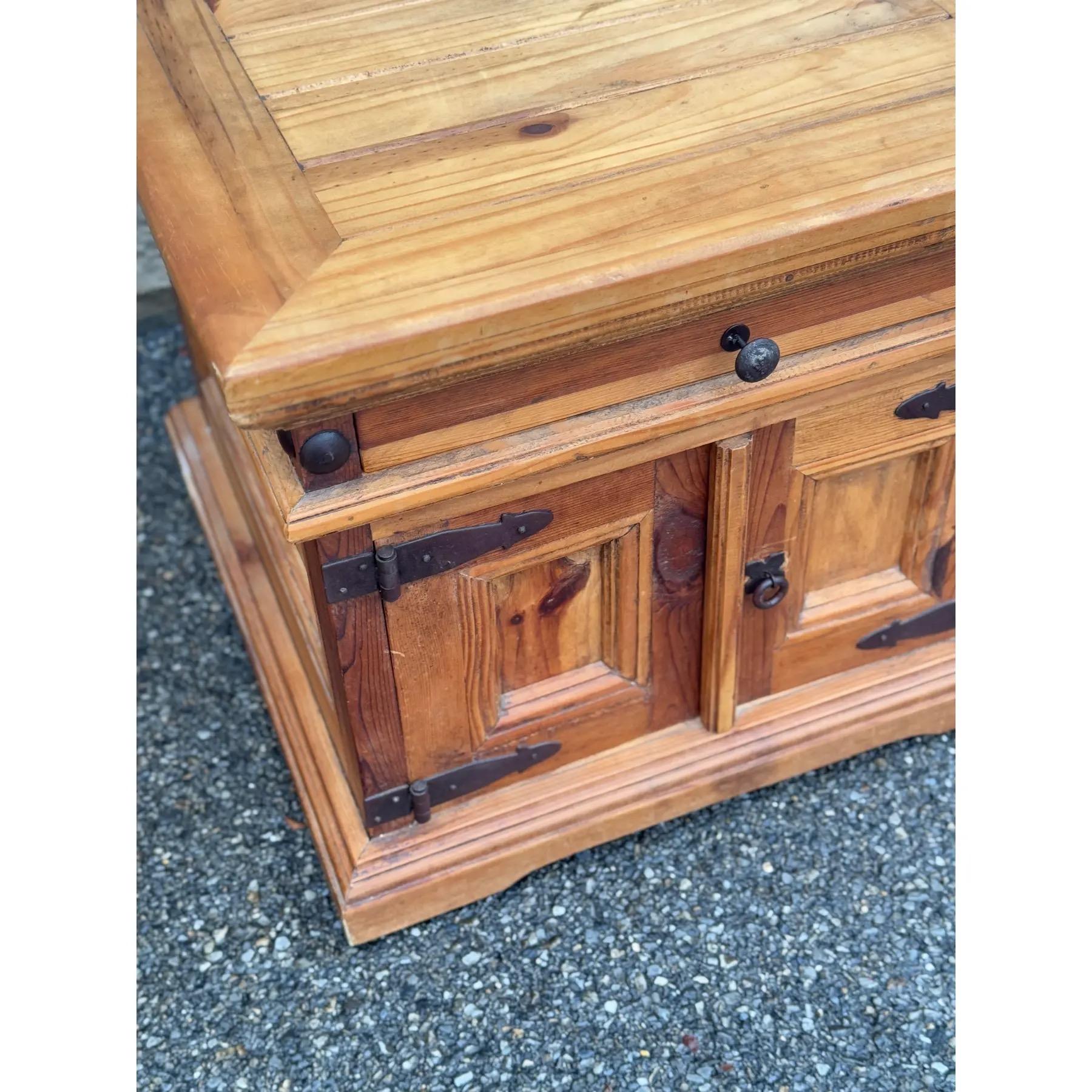 Pair of Rustic Pine Nightstands With Wrought Iron Hardware In Good Condition For Sale In Elkton, MD