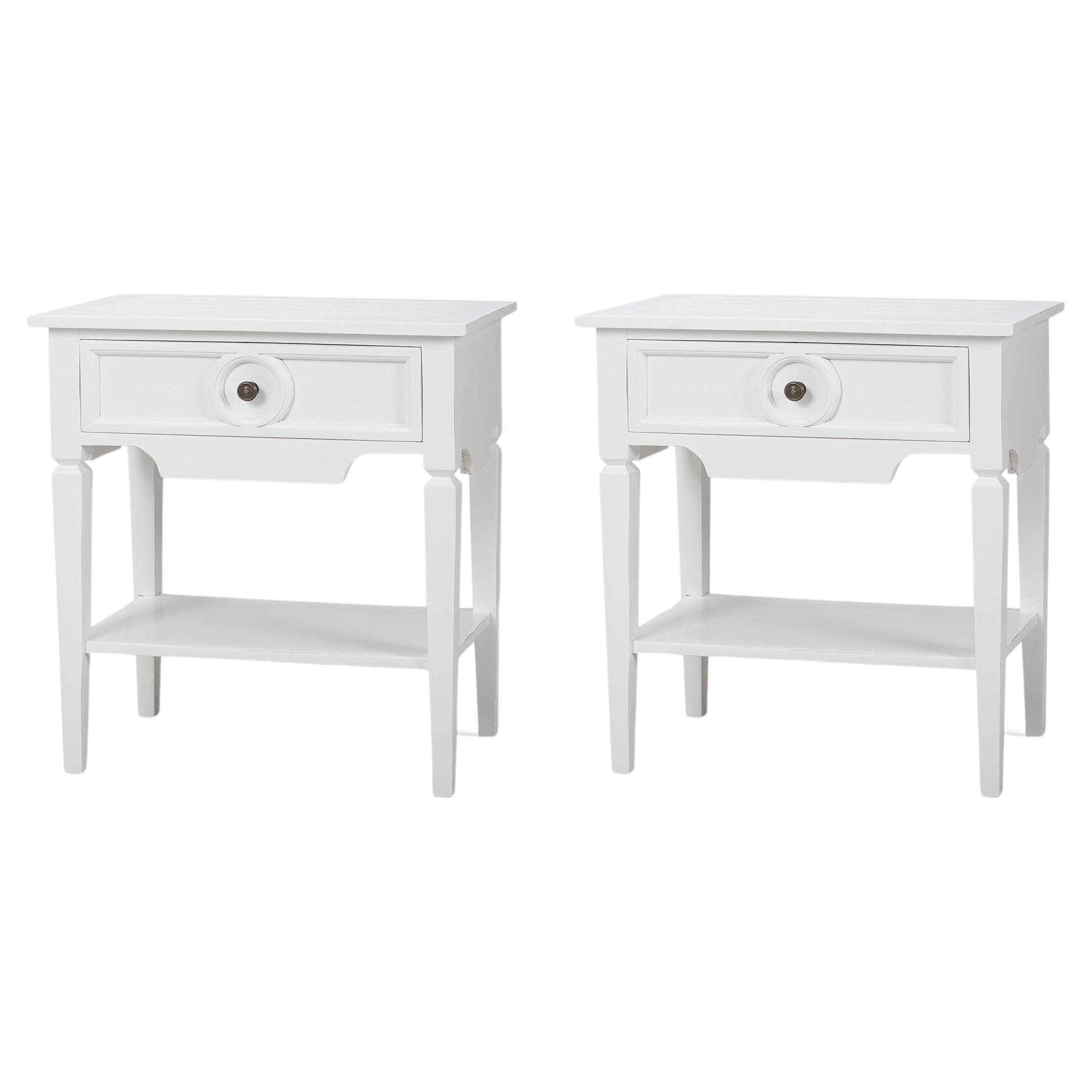 Pair of Rustic Rectangular White Painted End Tables