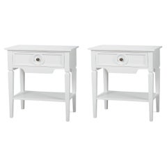 Pair of Rustic Rectangular White Painted End Tables