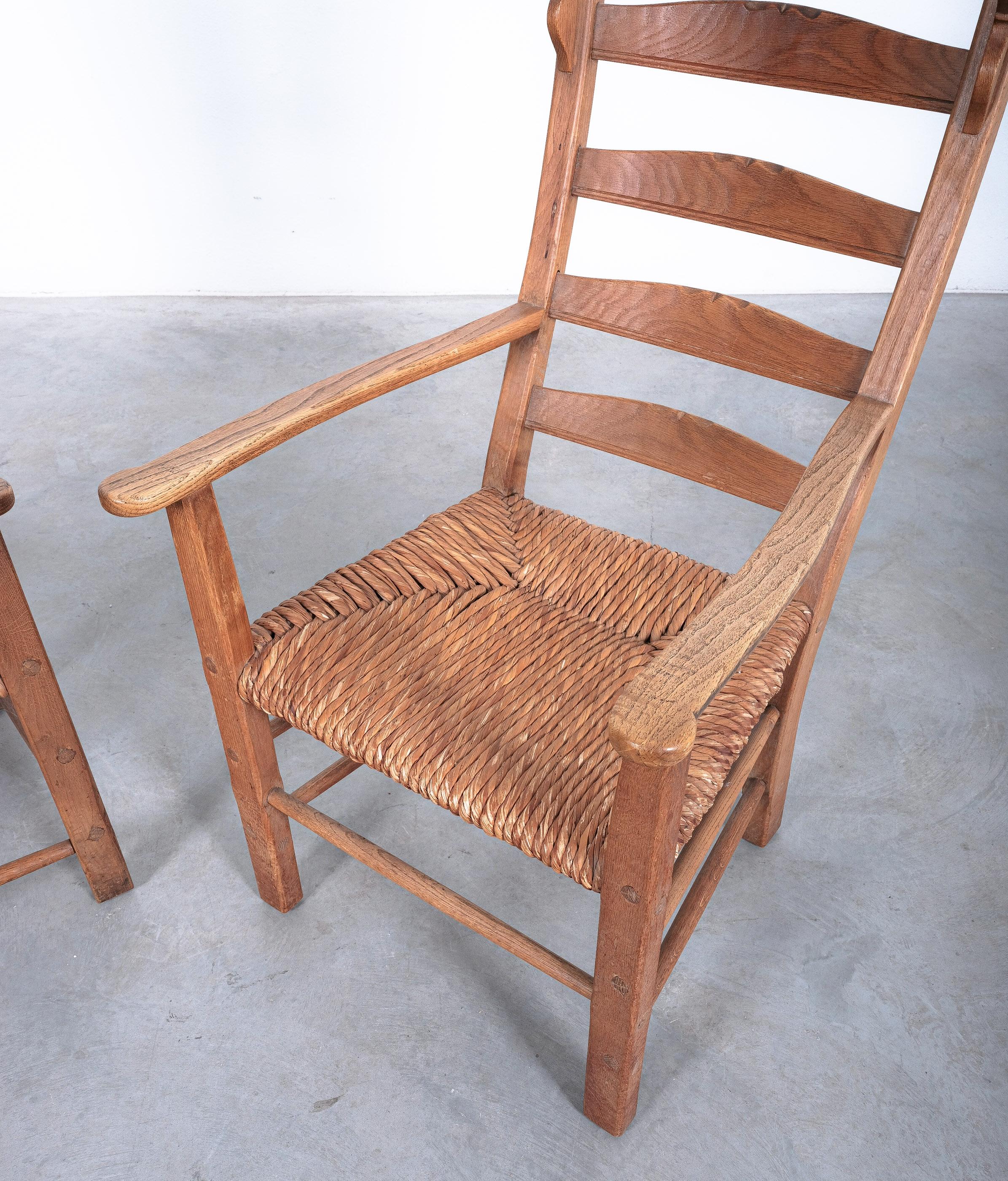 Pair of Rustic Rope Lounge Chairs Beech Wood, France, 1950 For Sale 5