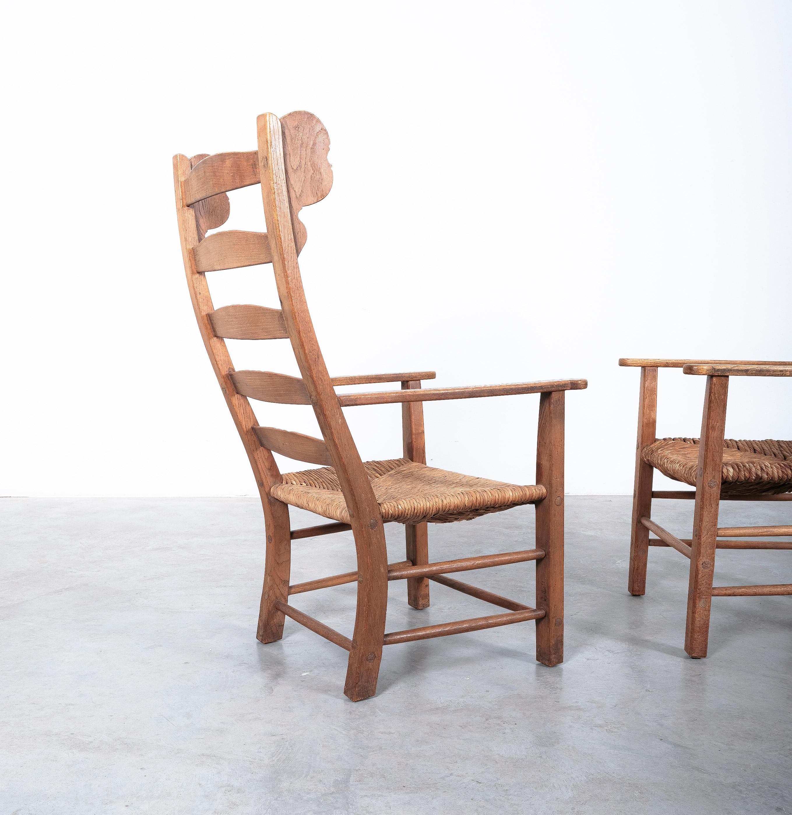 French Pair of Rustic Rope Lounge Chairs Beech Wood, France, 1950 For Sale