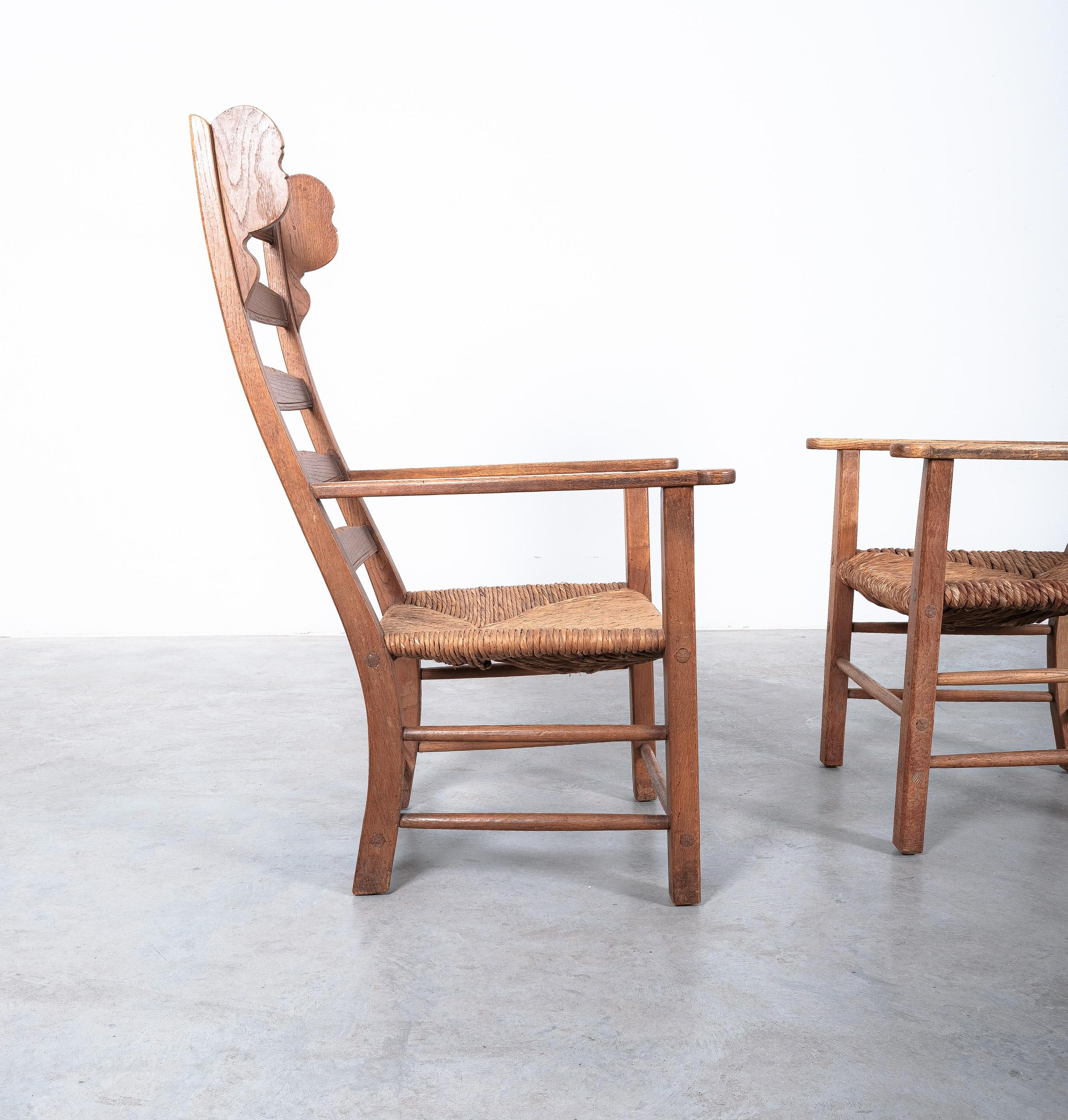 Pair of Rustic Rope Lounge Chairs Beech Wood, France, 1950 In Good Condition For Sale In Vienna, AT