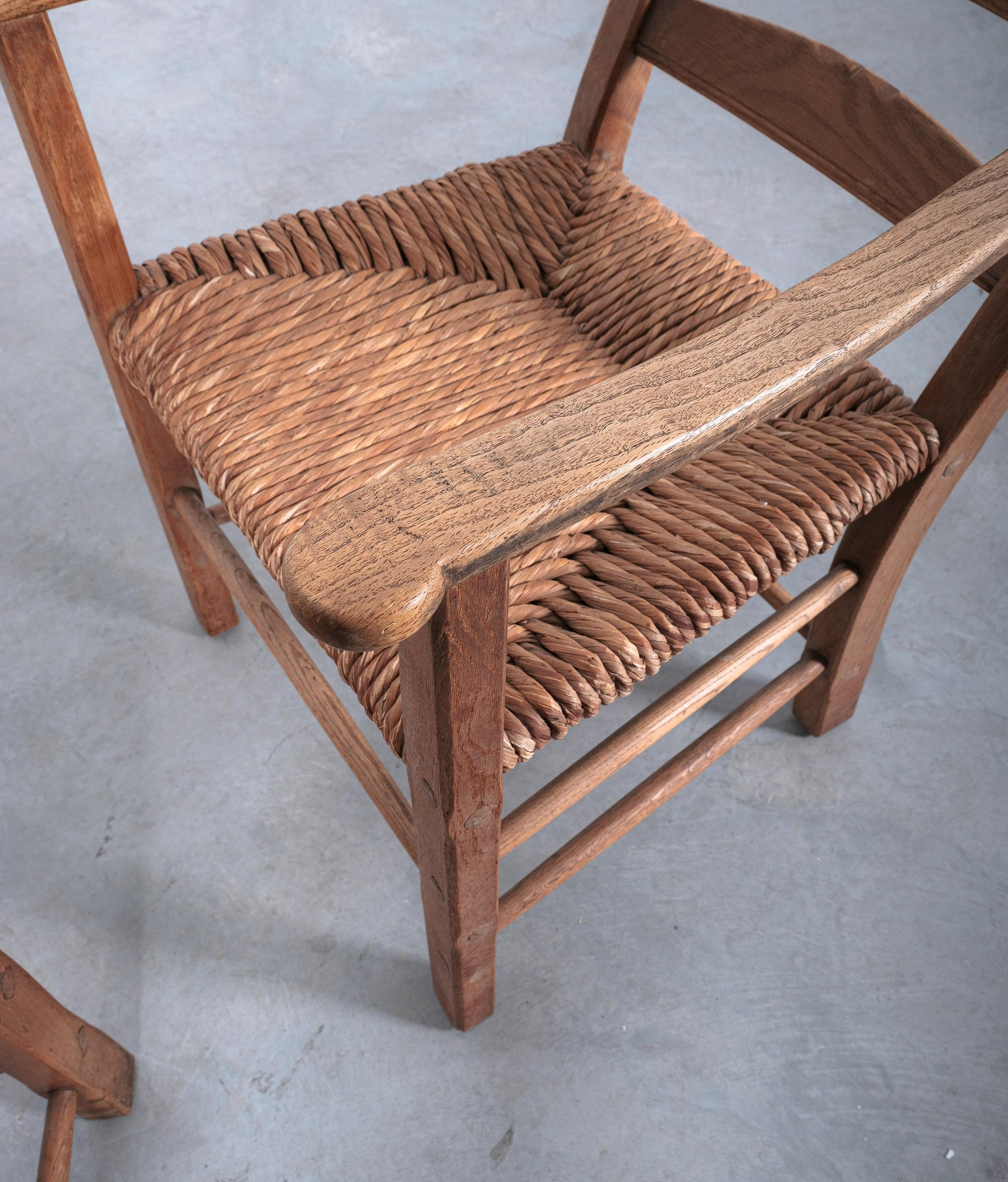 Pair of Rustic Rope Lounge Chairs Beech Wood, France, 1950 For Sale 2