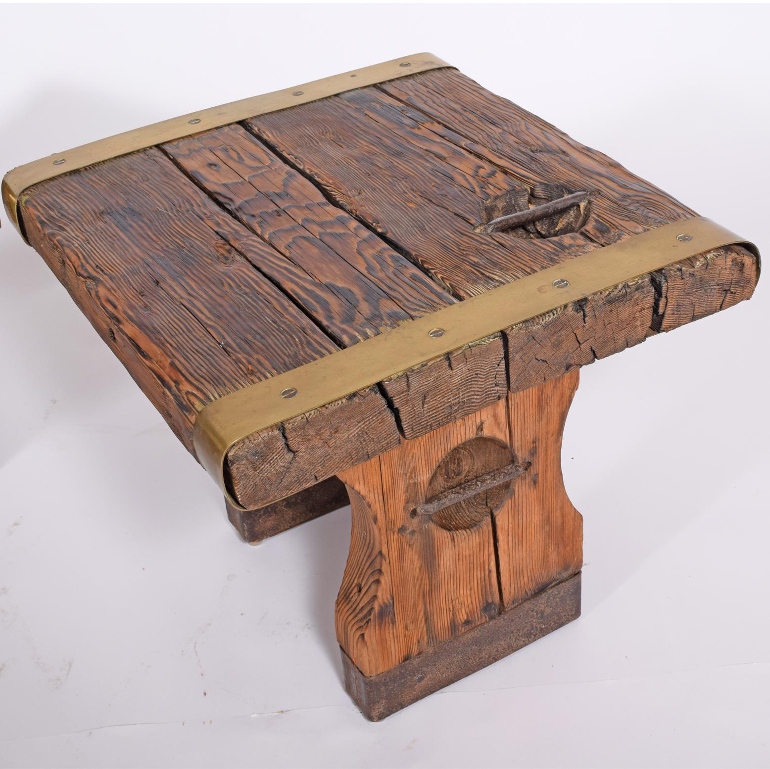 Scandinavian Modern Pair of Rustic Side Tables Made of Raw Hatch-Boards