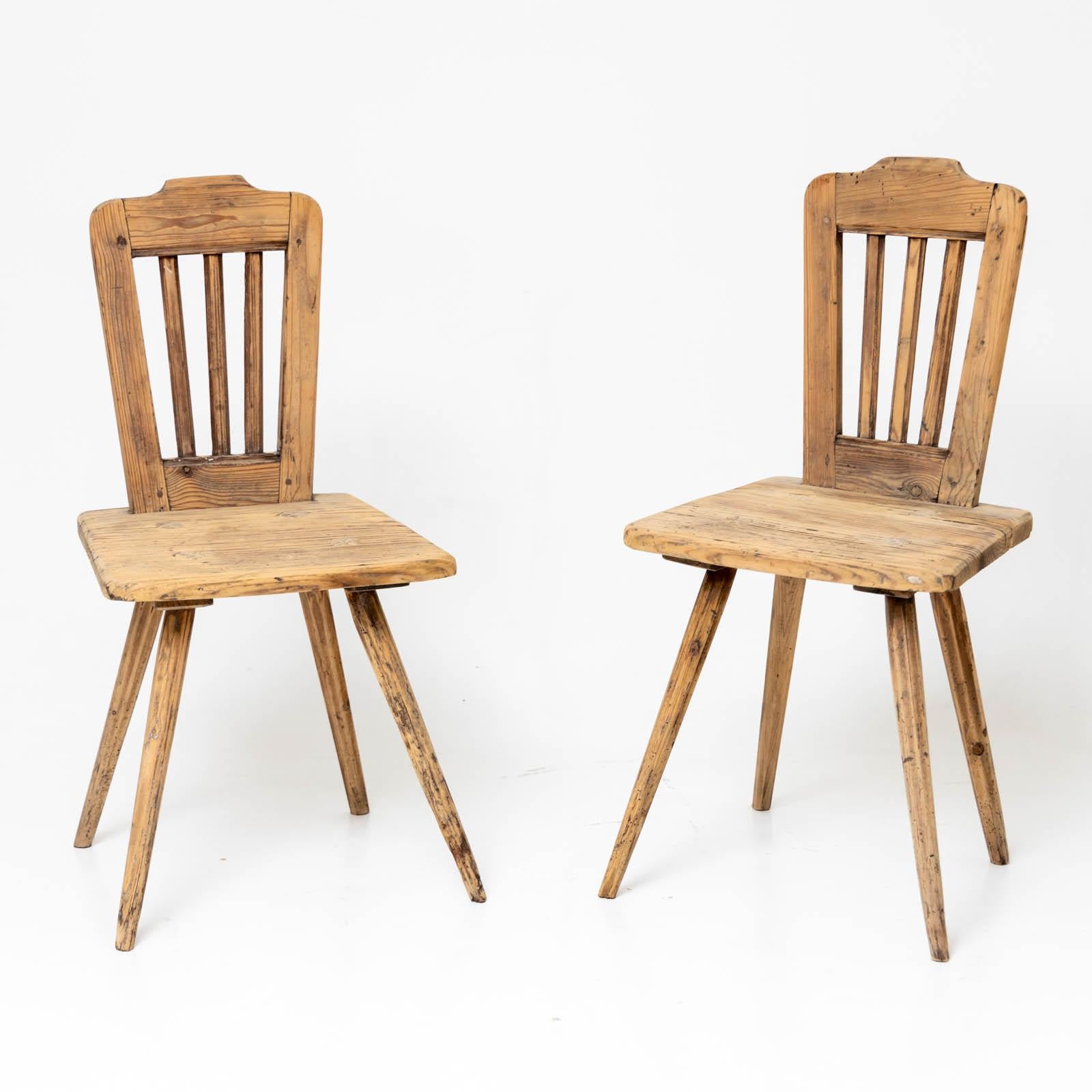 German Pair of rustic softwood chairs, 19th century