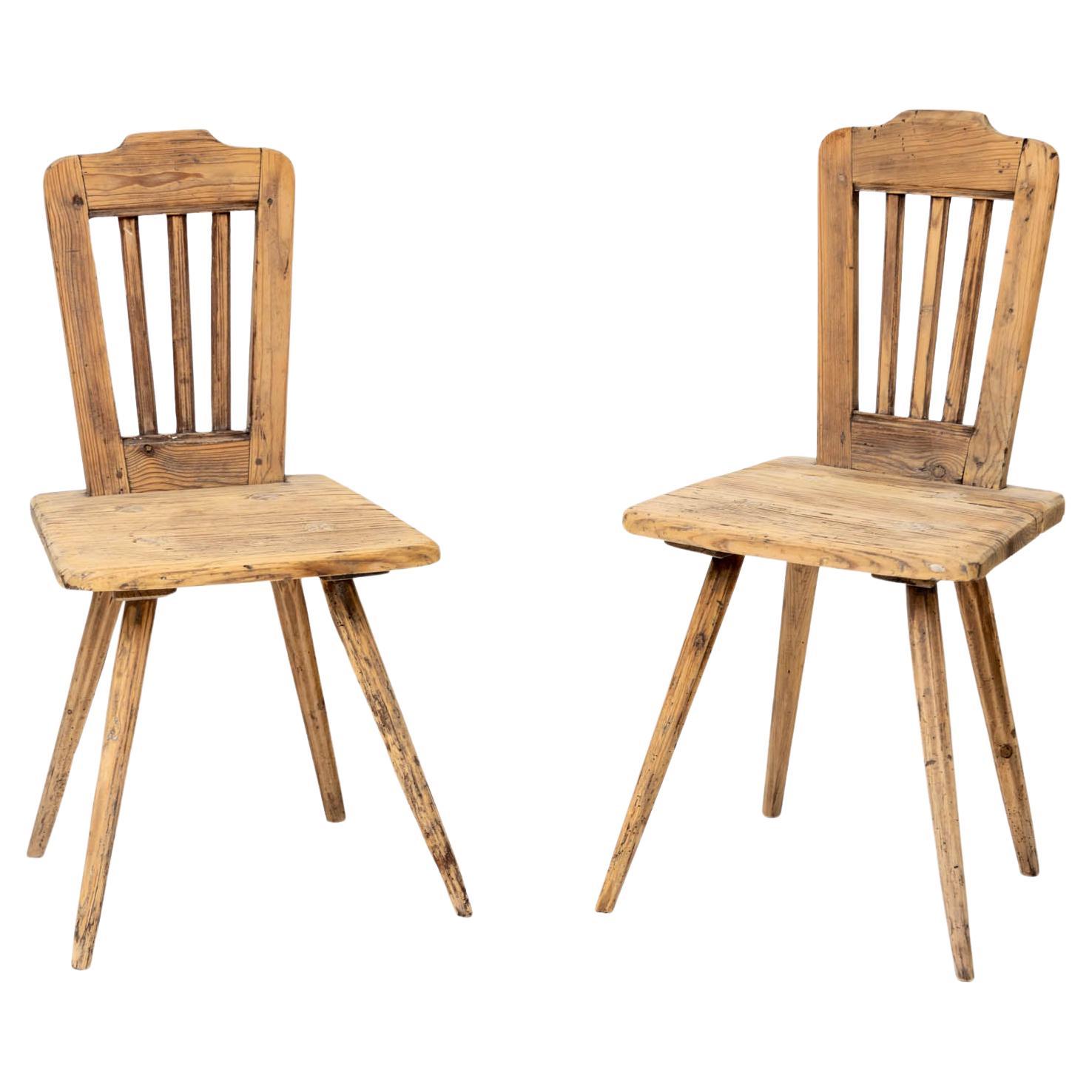 Pair of rustic softwood chairs, 19th century For Sale