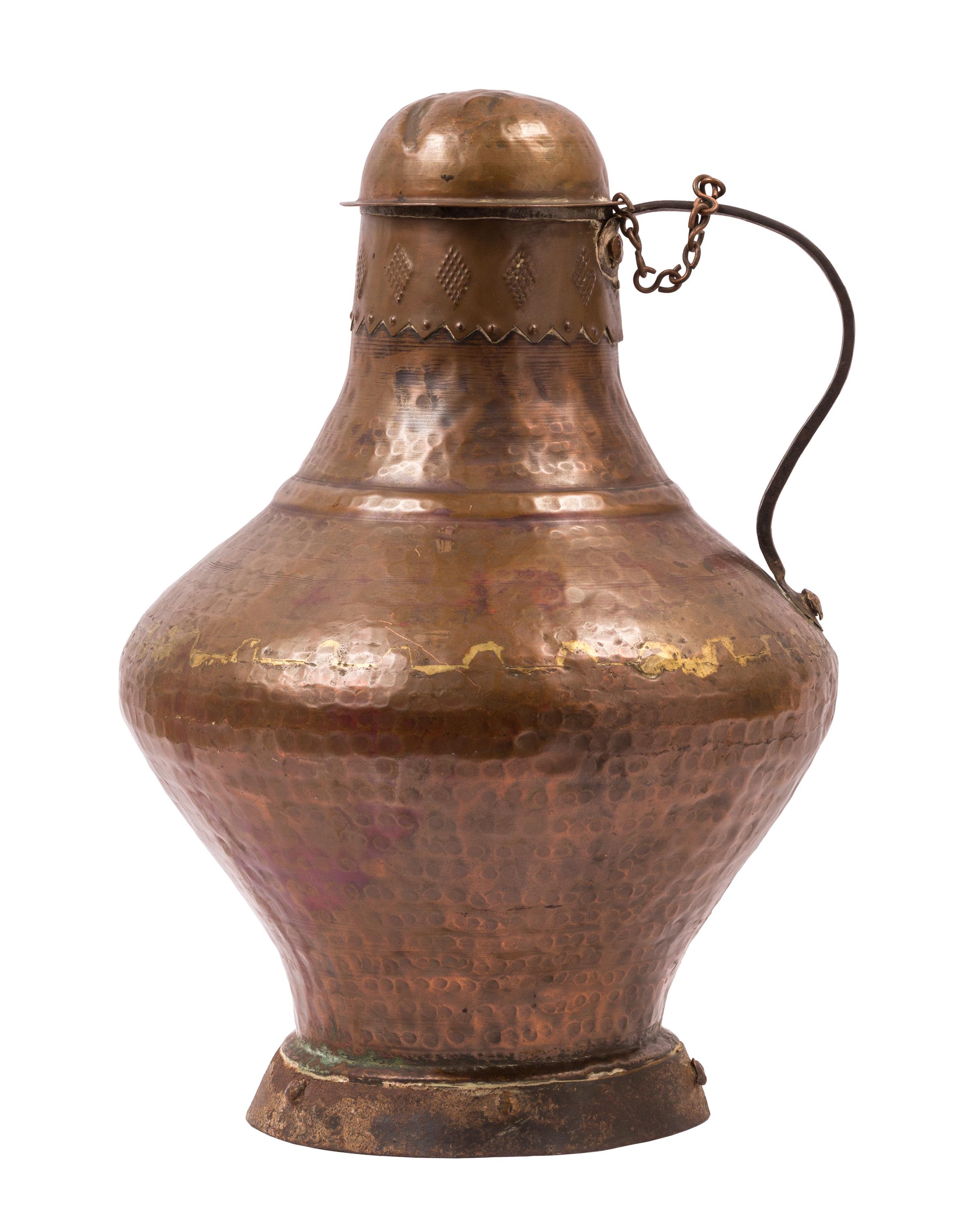 Pair of Rustic Spanish Arab Style Copper Water / Milk Jugs with Domed Lids For Sale 6