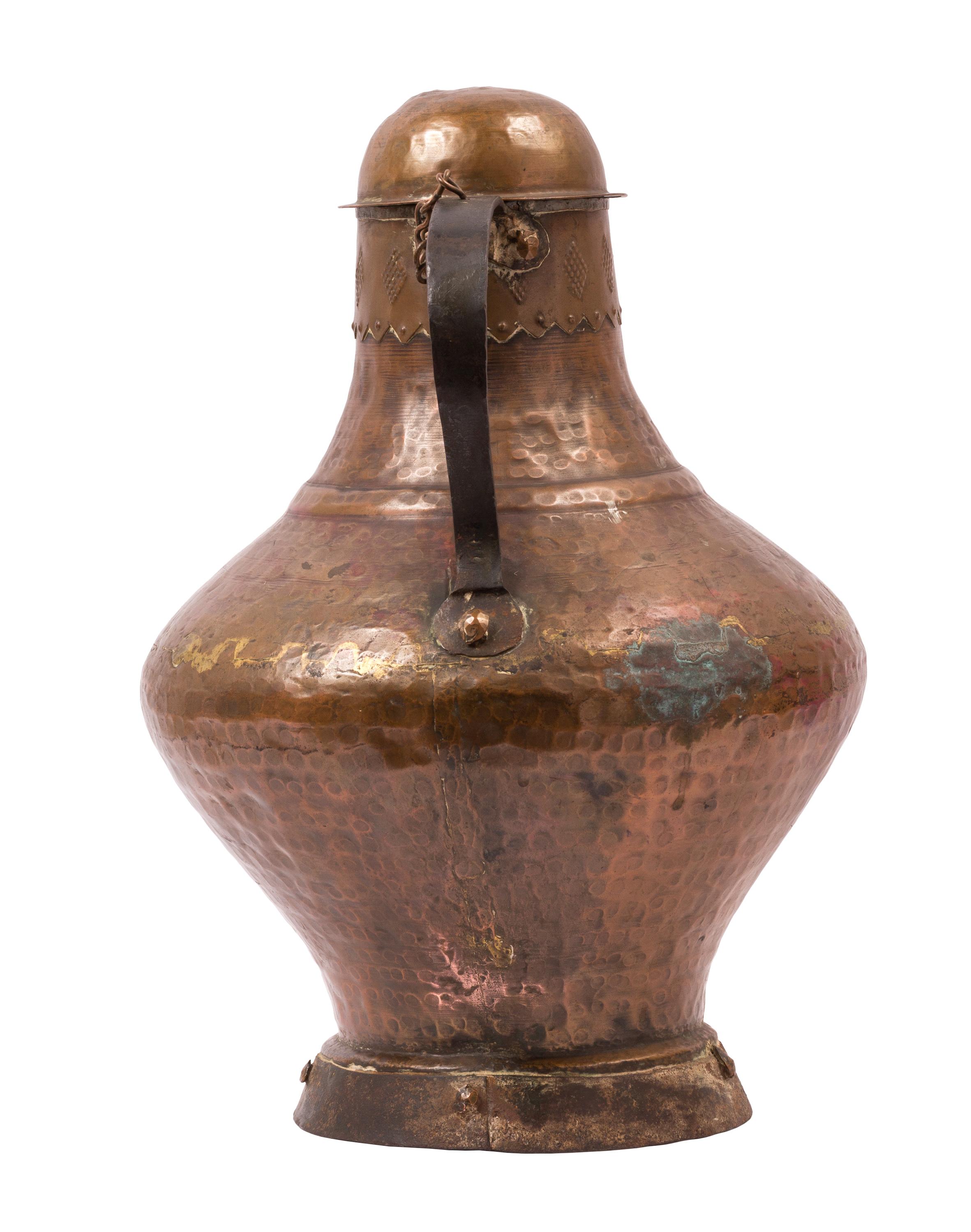 Pair of Rustic Spanish Arab Style Copper Water / Milk Jugs with Domed Lids For Sale 7