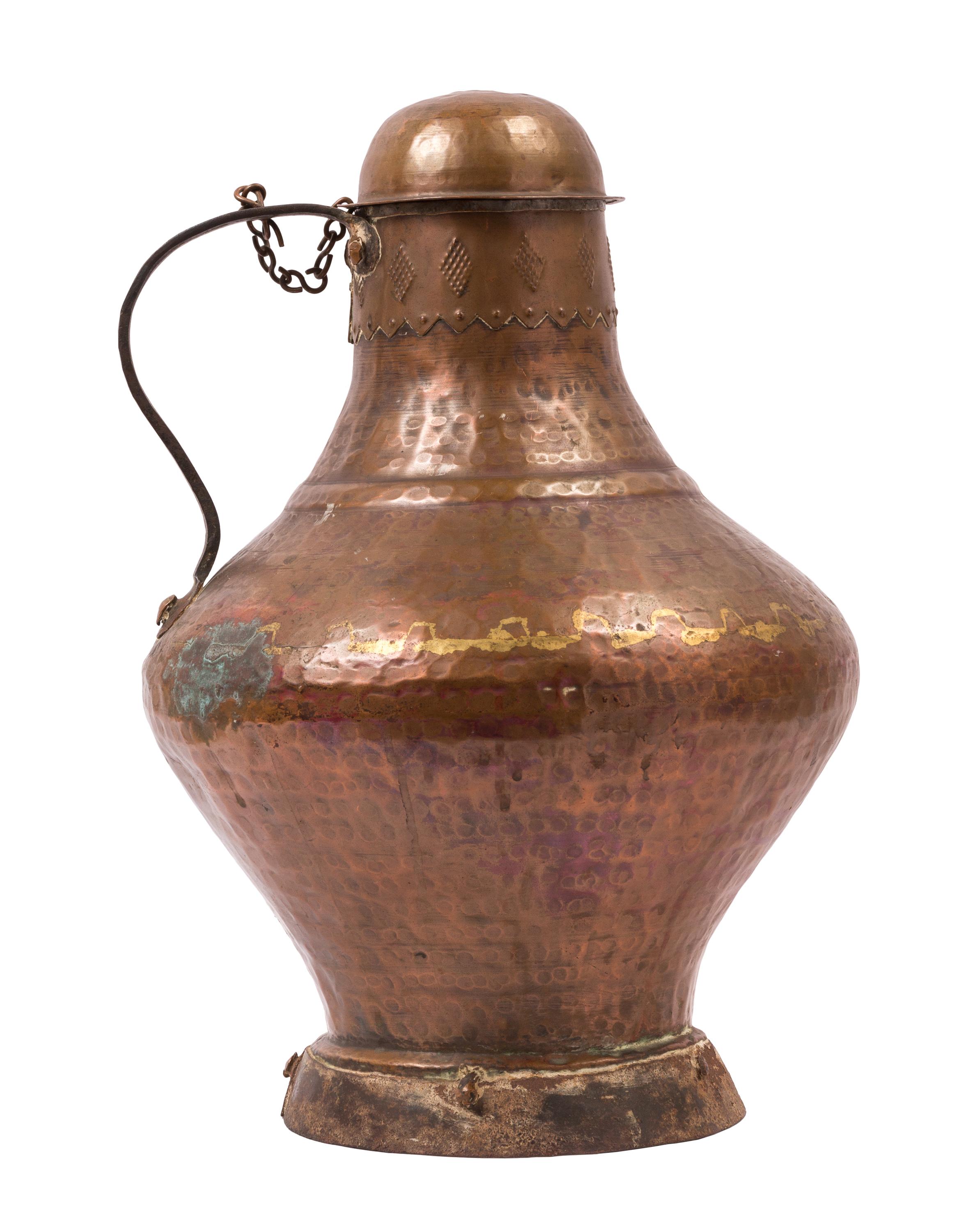 Pair of Rustic Spanish Arab Style Copper Water / Milk Jugs with Domed Lids For Sale 8