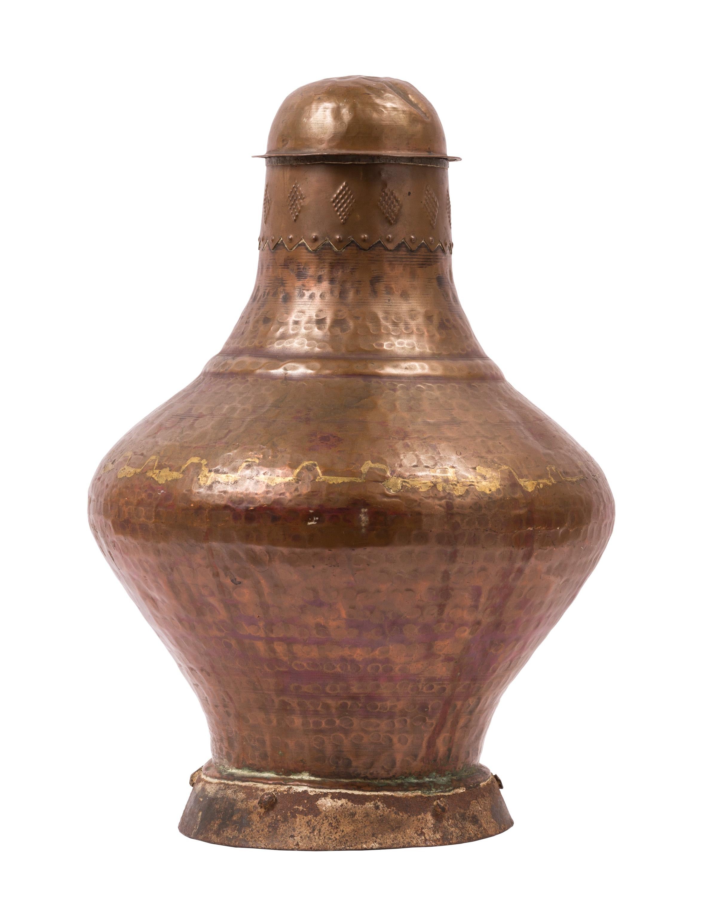 Pair of Rustic Spanish Arab Style Copper Water / Milk Jugs with Domed Lids For Sale 9