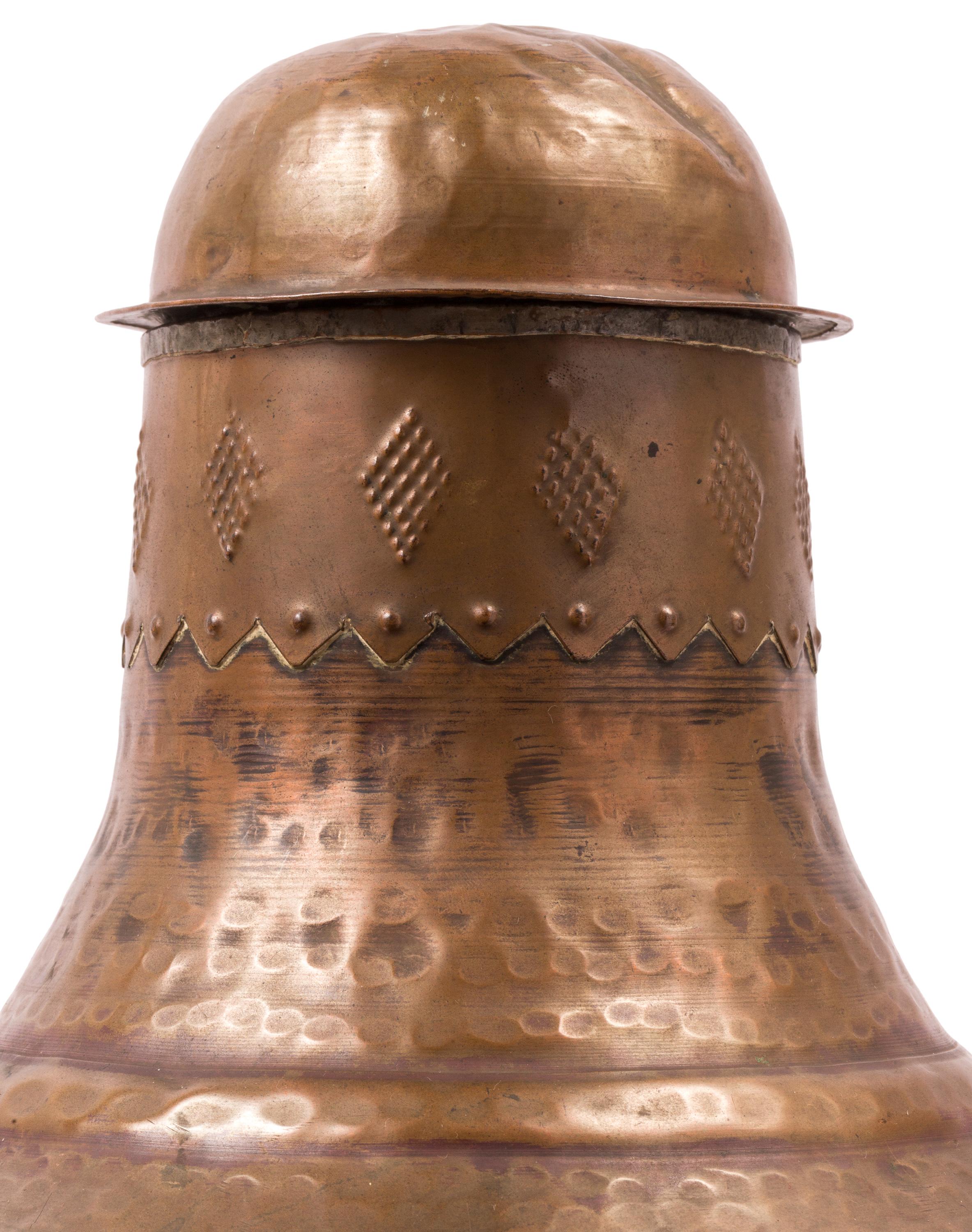 Pair of Rustic Spanish Arab Style Copper Water / Milk Jugs with Domed Lids For Sale 11