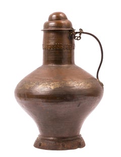 Pair of Rustic Spanish Arab Style Copper Water / Milk Jugs with Domed Lids
