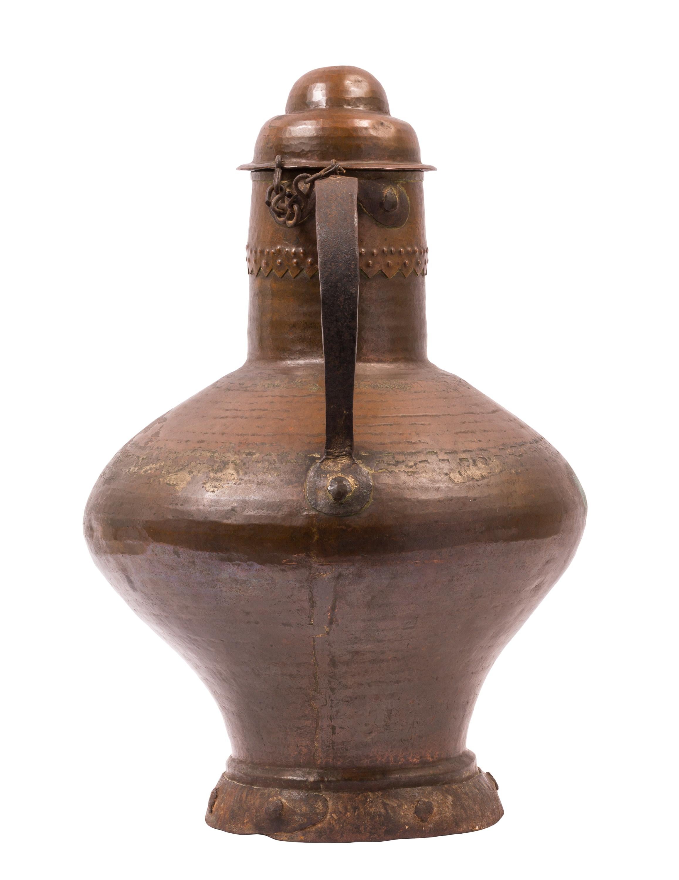 Islamic Pair of Rustic Spanish Arab Style Copper Water / Milk Jugs with Domed Lids For Sale