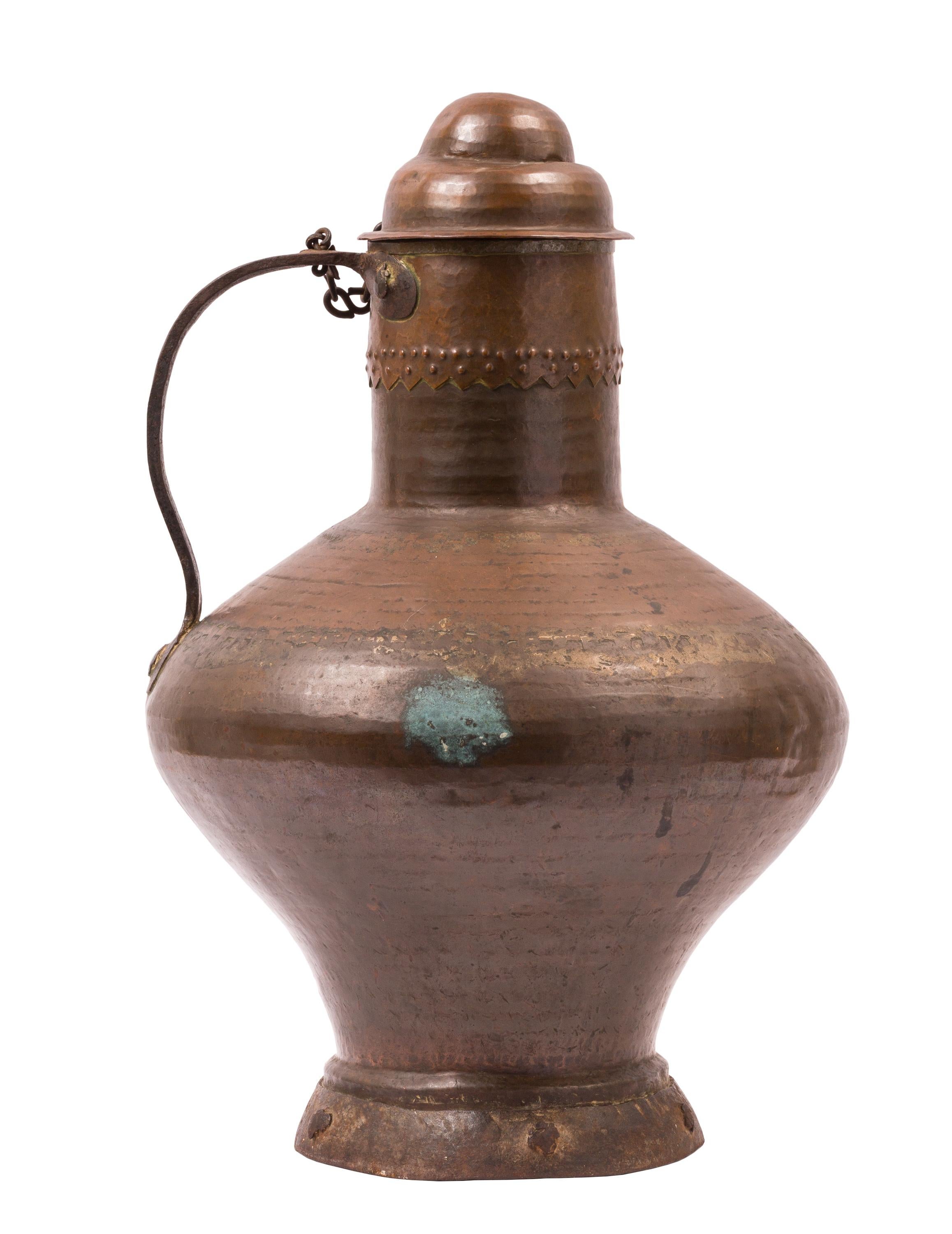 Hand-Crafted Pair of Rustic Spanish Arab Style Copper Water / Milk Jugs with Domed Lids For Sale