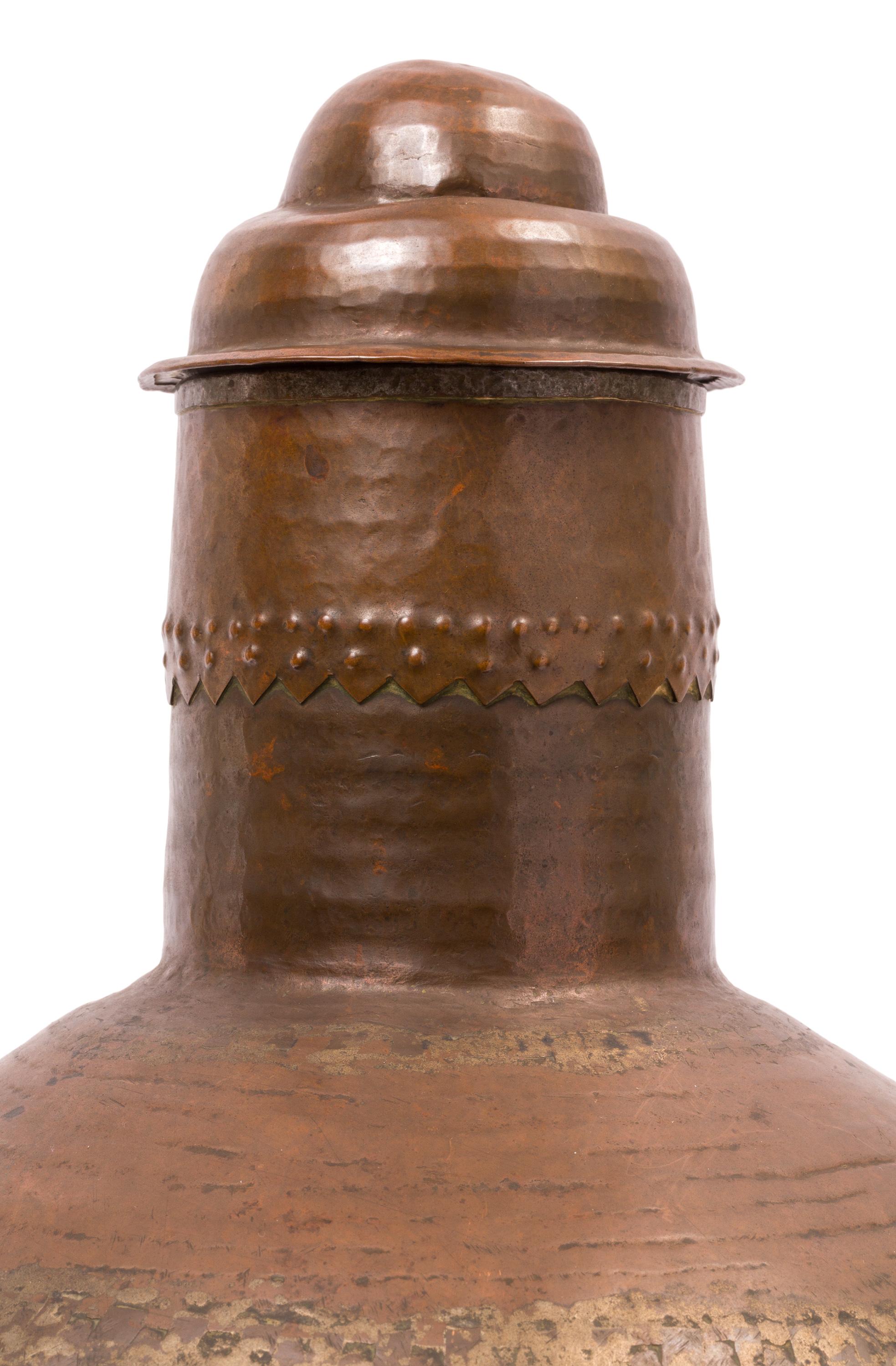 Pair of Rustic Spanish Arab Style Copper Water / Milk Jugs with Domed Lids For Sale 1