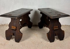 Pair of Rustic Spanish Wooden Stools, 1900s