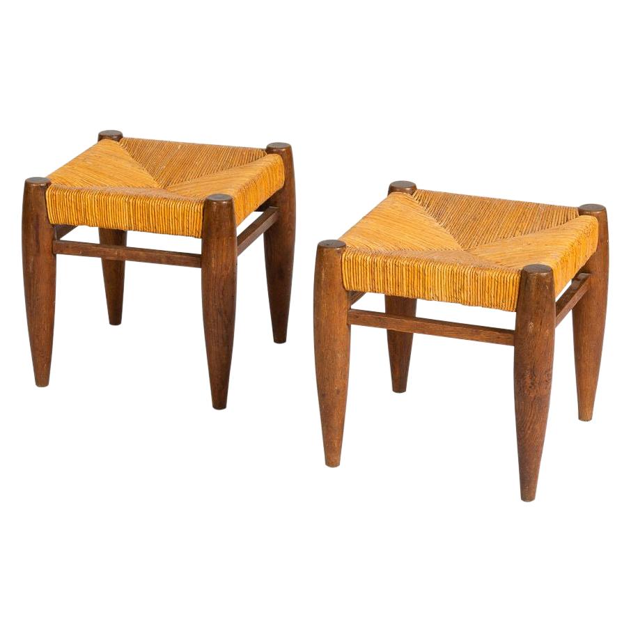 Pair of Rustic Stools in the Style of Charlotte Perriand, France, circa 1955