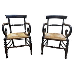 Pair of rustic straw armchairs