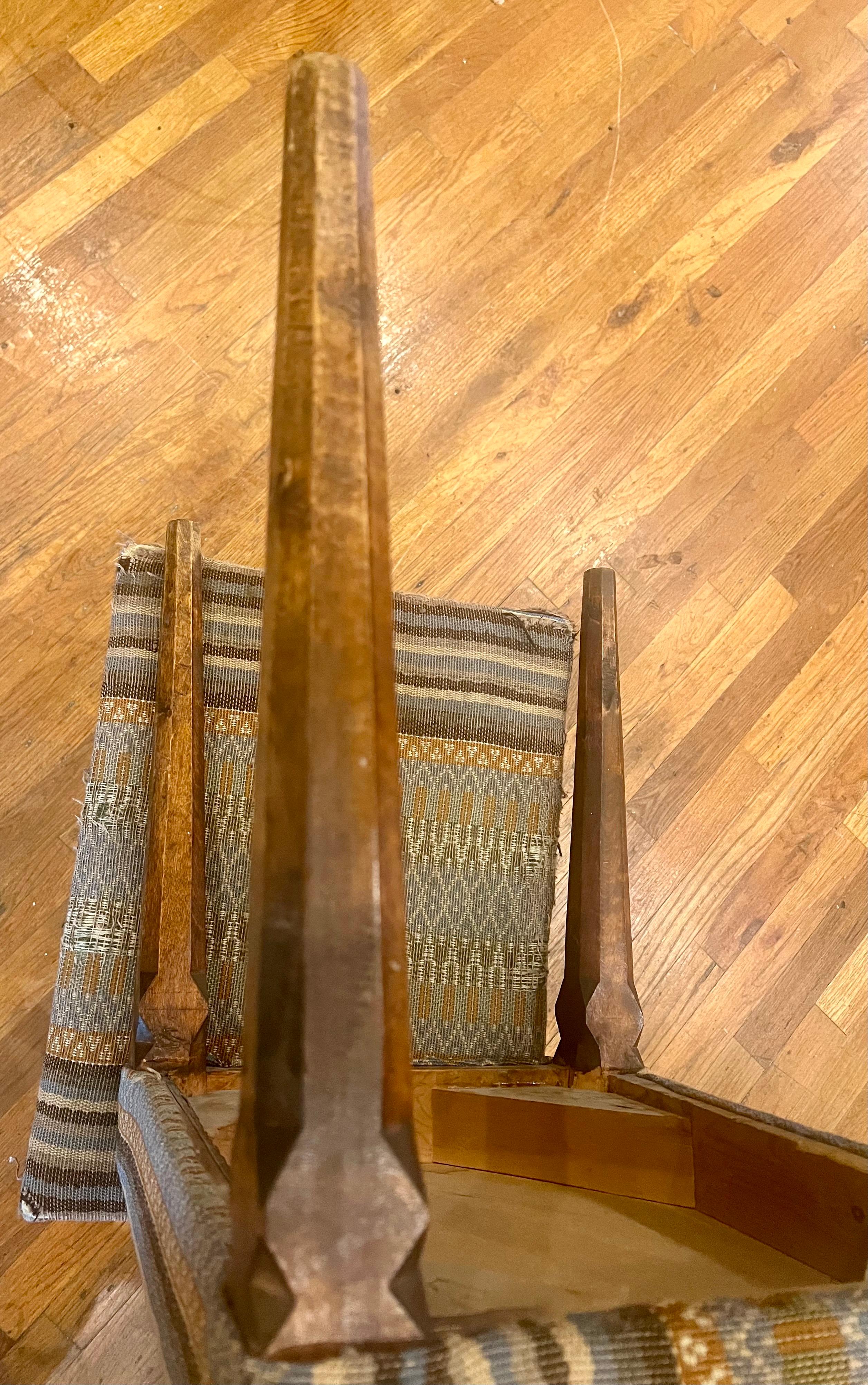 Fabric Pair of Rustic Swedish Modern Stools Wood Carved Legs