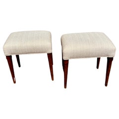 Pair of Rustic Swedish Modern Stools Wood Carved Legs New Upholstery