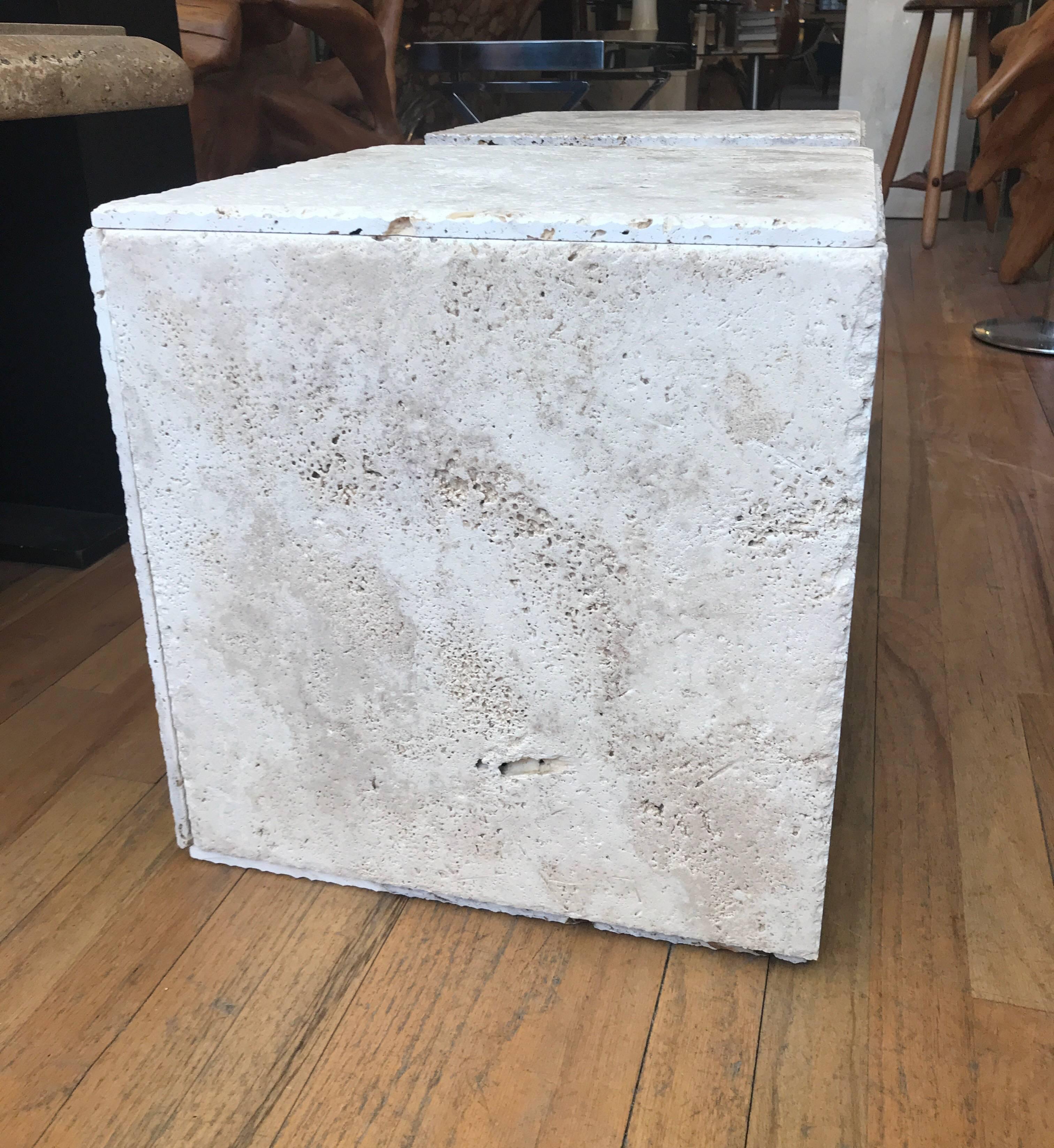 Pair of Rustic Unpolished Italian Travertine Cube Coffee Tables 5