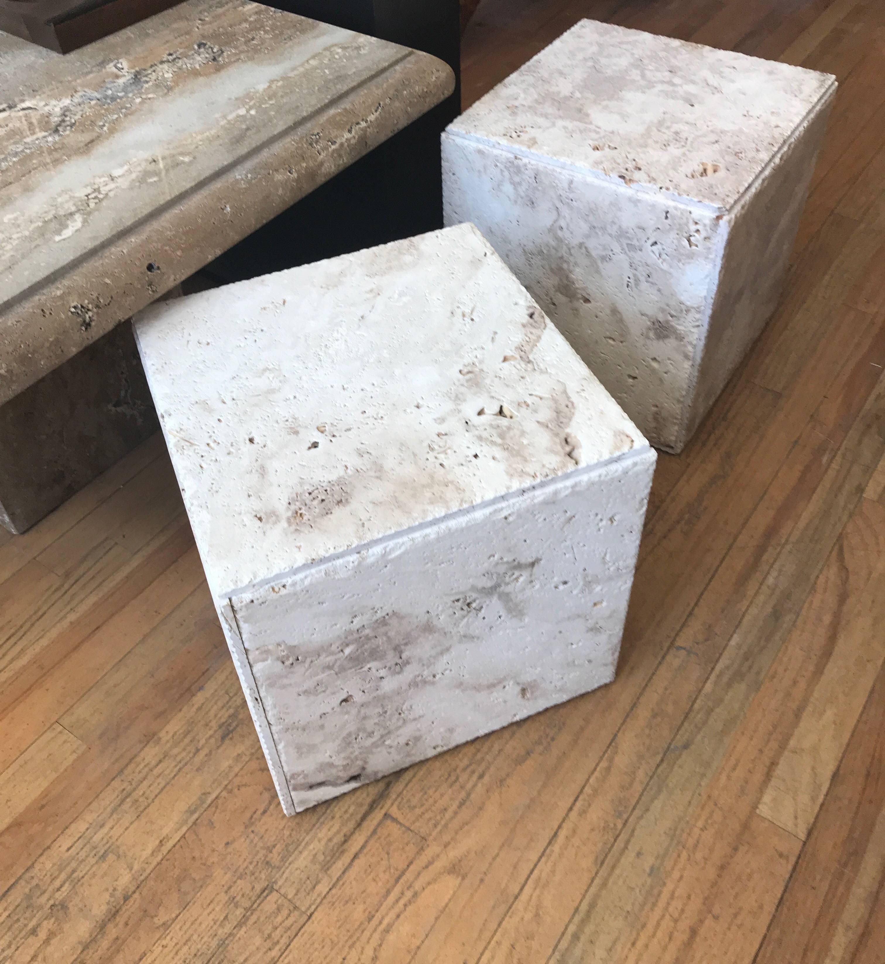 Pair of Rustic Unpolished Italian Travertine Cube Coffee Tables 6