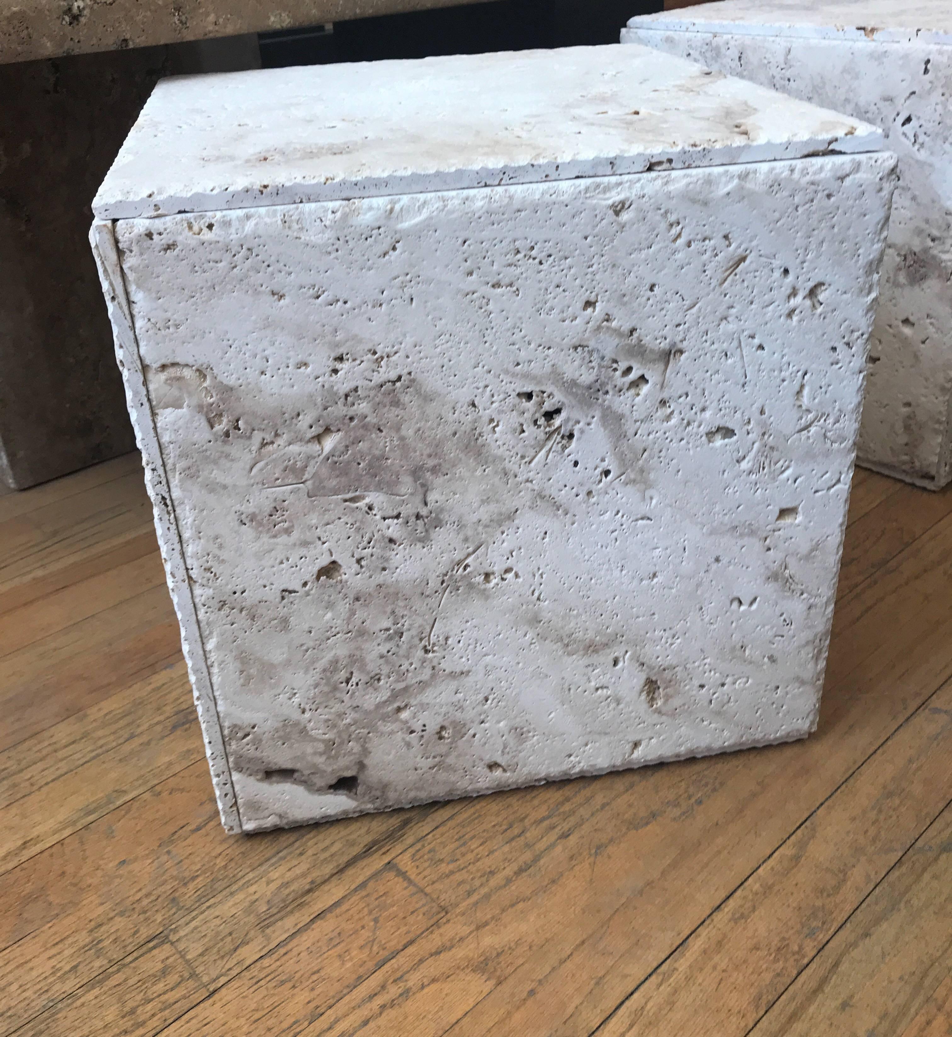 Pair of Rustic Unpolished Italian Travertine Cube Coffee Tables 7